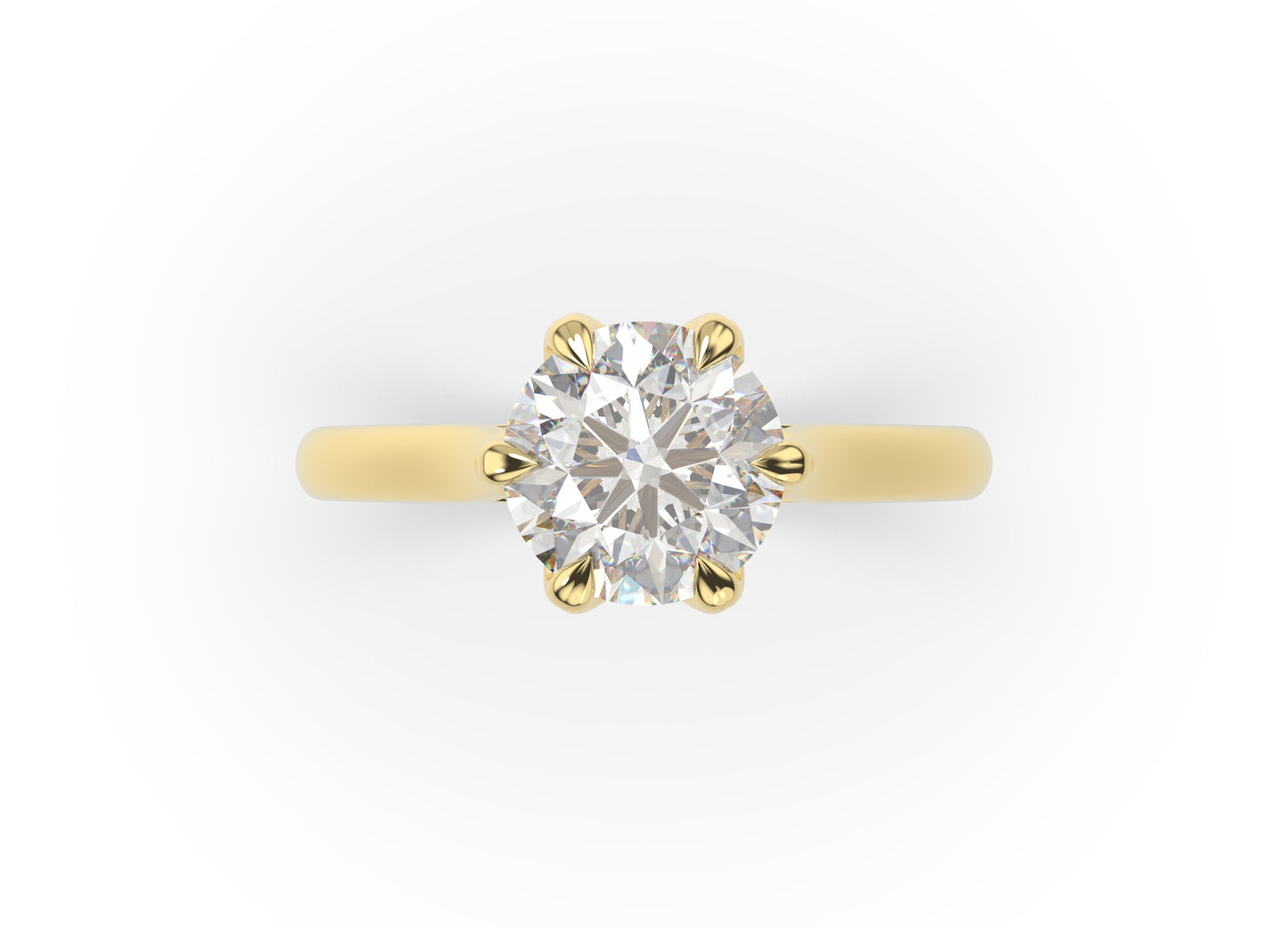 Round Brilliant Yellow Gold Six Claw Solitaire Moissanite Engagement Ring