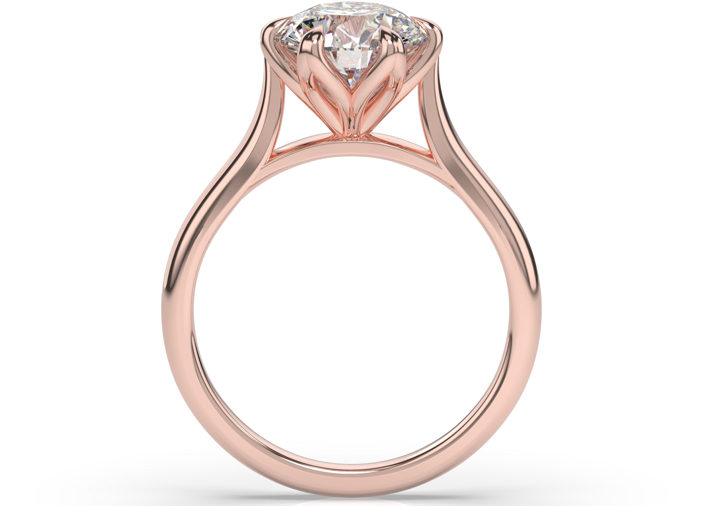 Round Brilliant Rose Gold Six Claw Solitaire Moissanite Engagement Ring