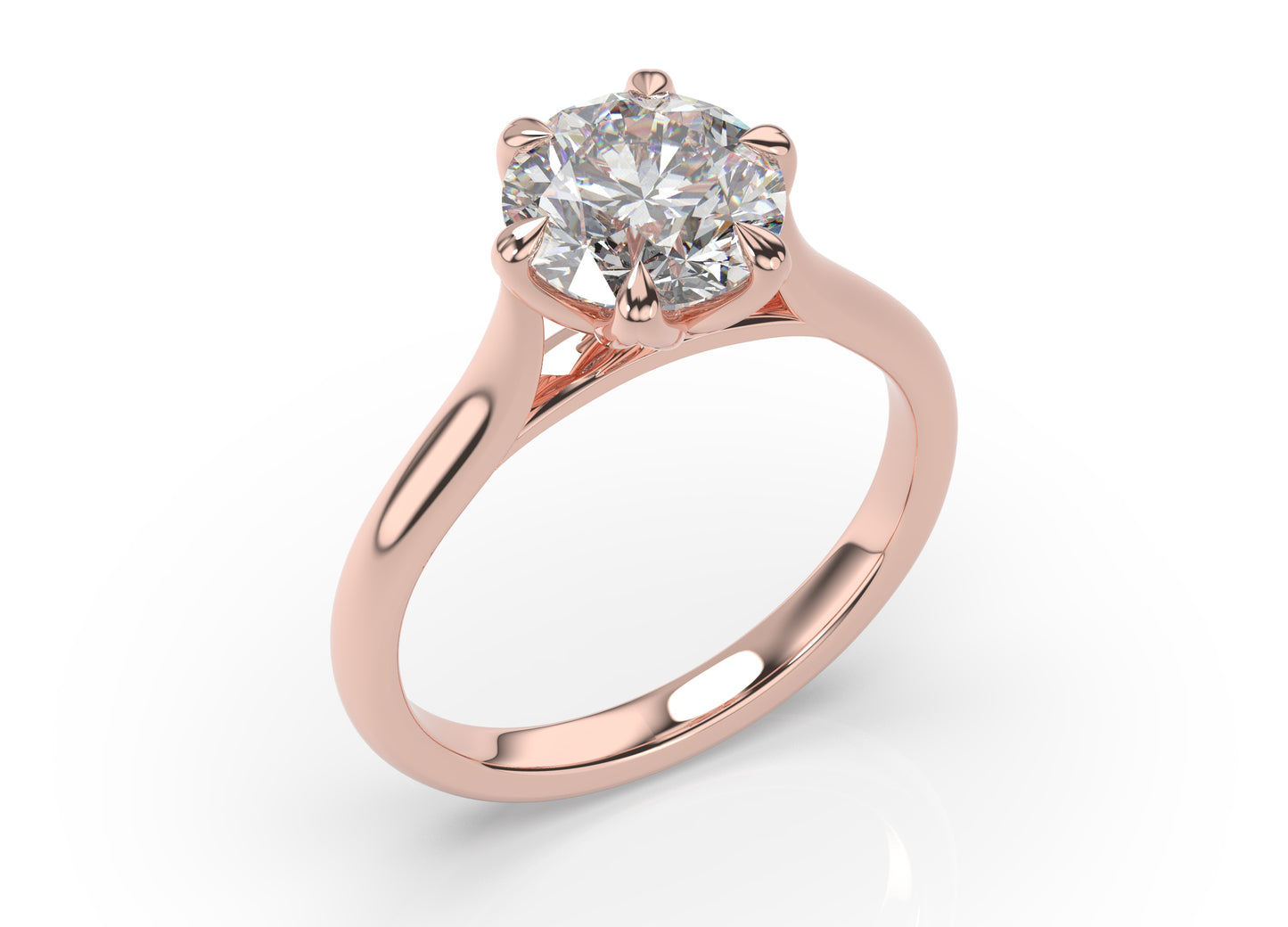 Round Brilliant Rose Gold Six Claw Solitaire Moissanite Engagement Ring