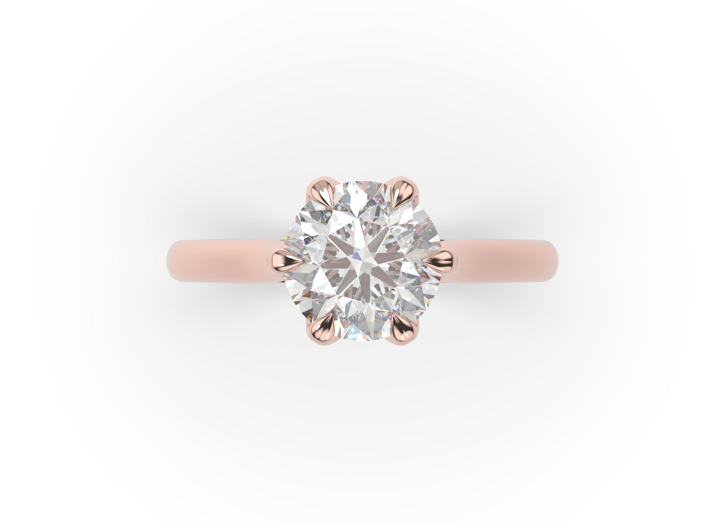 Round Brilliant Rose Gold Six Claw Solitaire Moissanite Engagement Ring