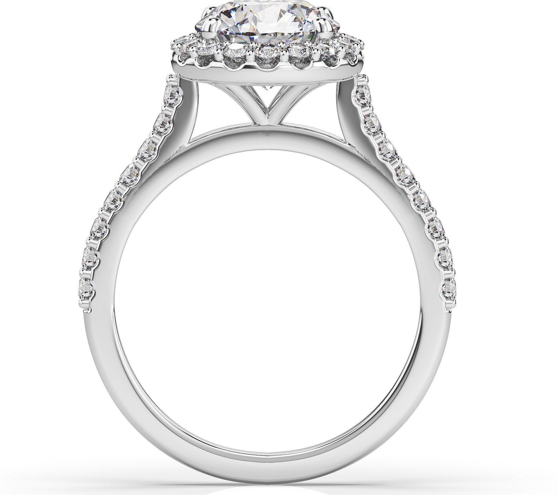 Round Brilliant White Gold Halo Moissanite Engagement Ring