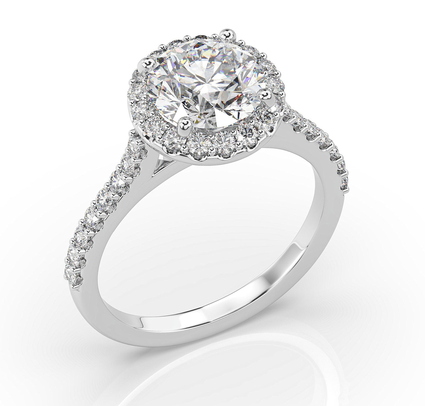 Round Brilliant White Gold Halo Moissanite Engagement Ring