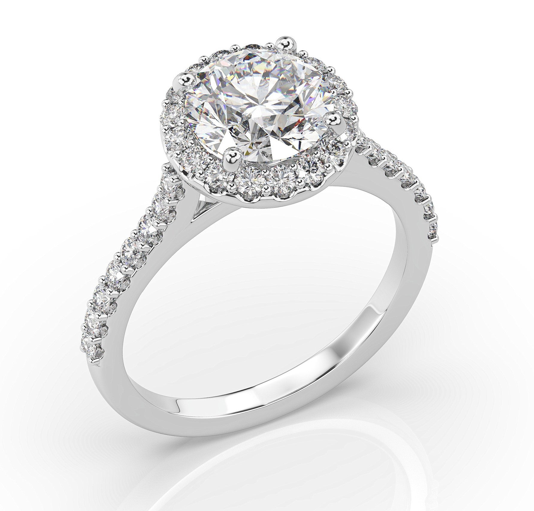 Round Brilliant White Gold Halo Moissanite Engagement Ring