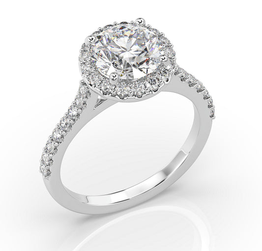 Round Brilliant White Gold Halo Moissanite Engagement Ring