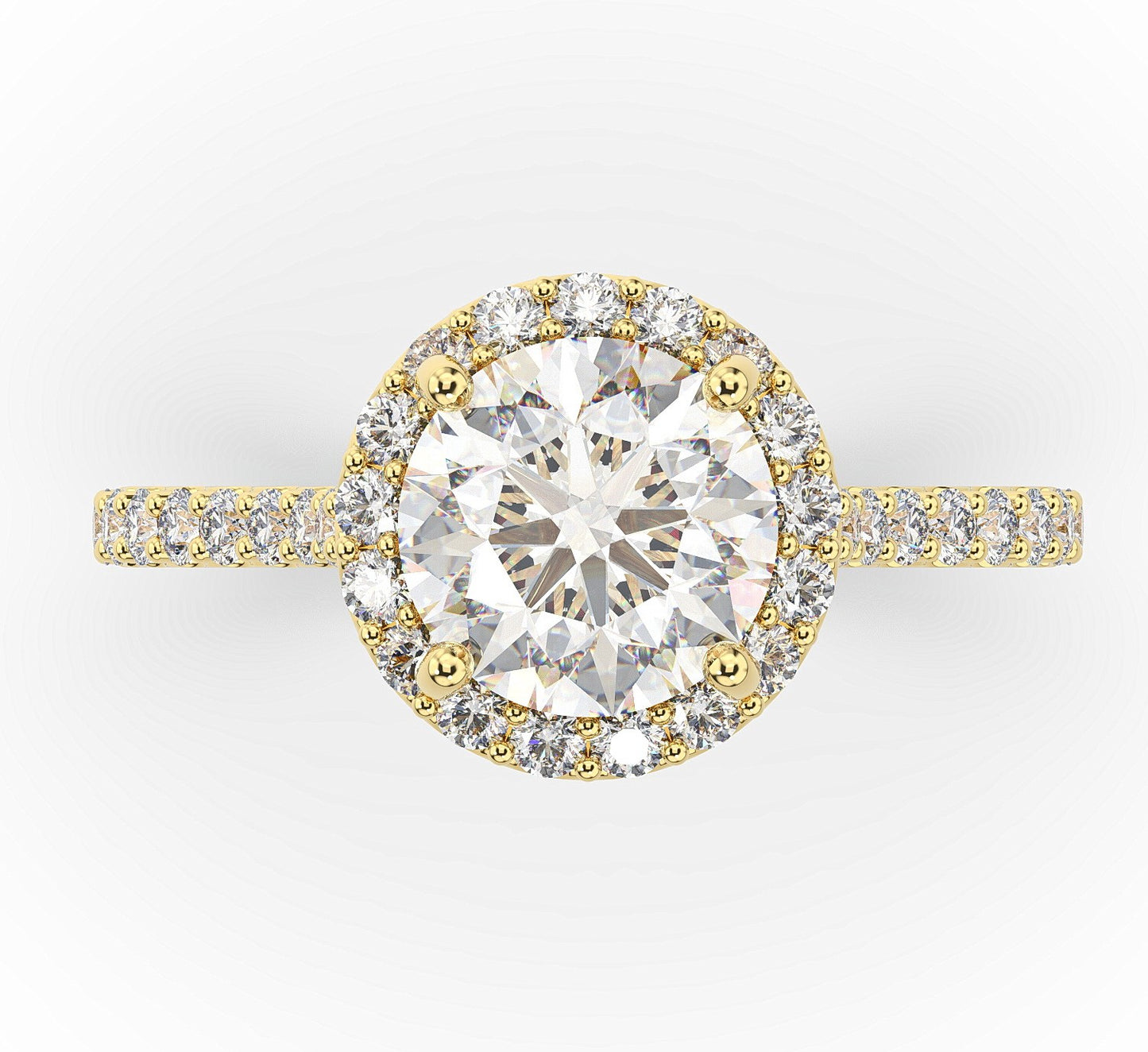 Round Brilliant Yellow Gold Halo Moissanite Engagement Ring