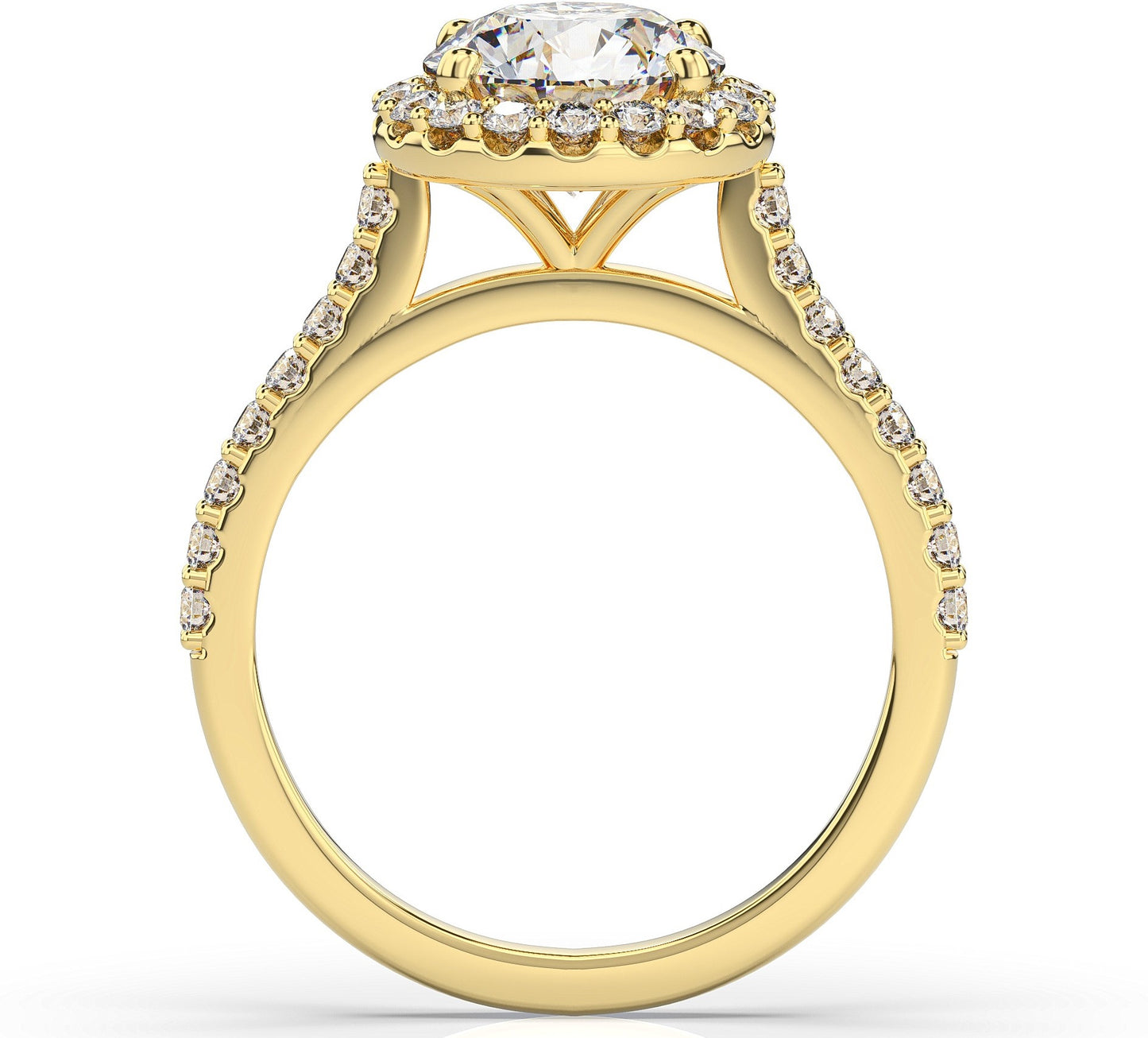 Round Brilliant Yellow Gold Halo Moissanite Engagement Ring
