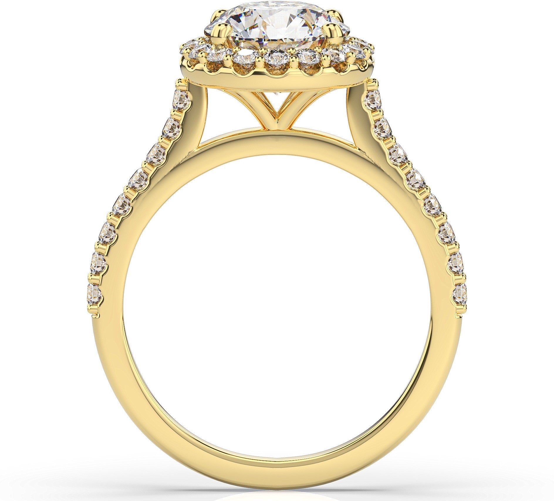 Round Brilliant Yellow Gold Halo Moissanite Engagement Ring