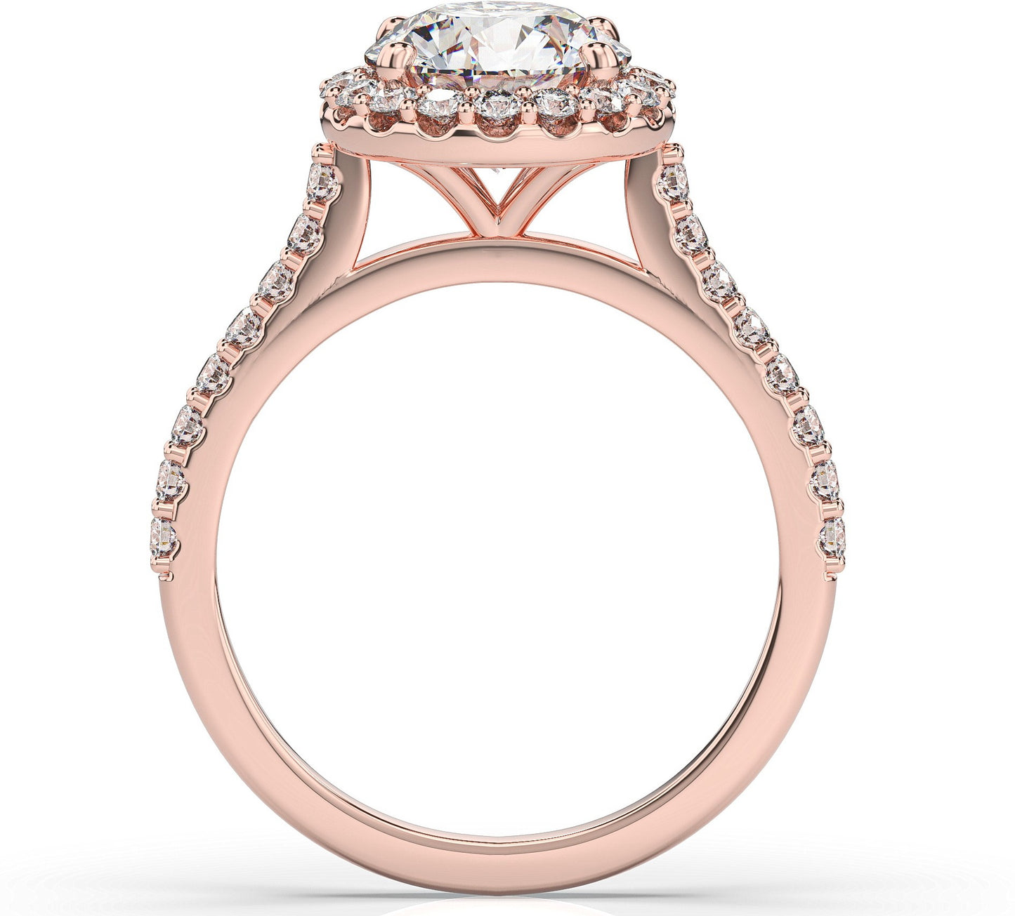 Round Brilliant Rose Gold Halo Moissanite Engagement Ring