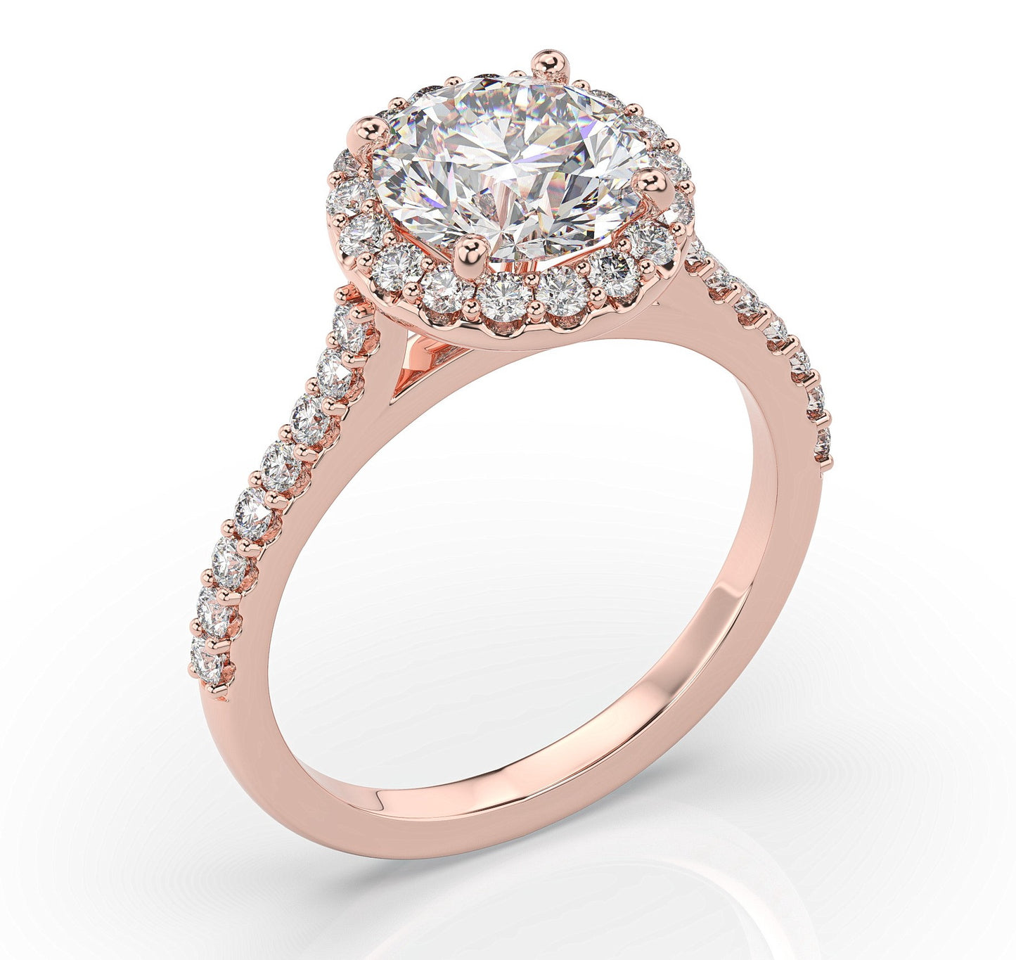 Round Brilliant Rose Gold Halo Moissanite Engagement Ring