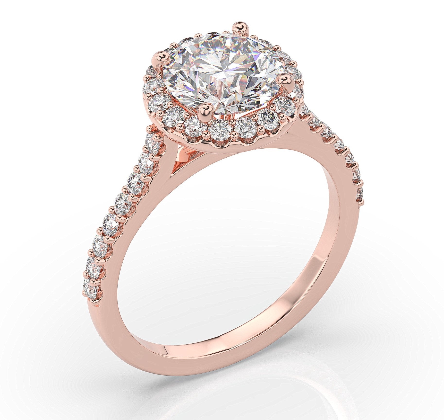 Round Brilliant Rose Gold Halo Moissanite Engagement Ring