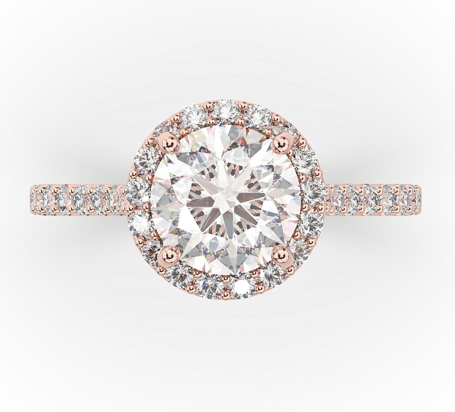 Round Brilliant Rose Gold Halo Moissanite Engagement Ring