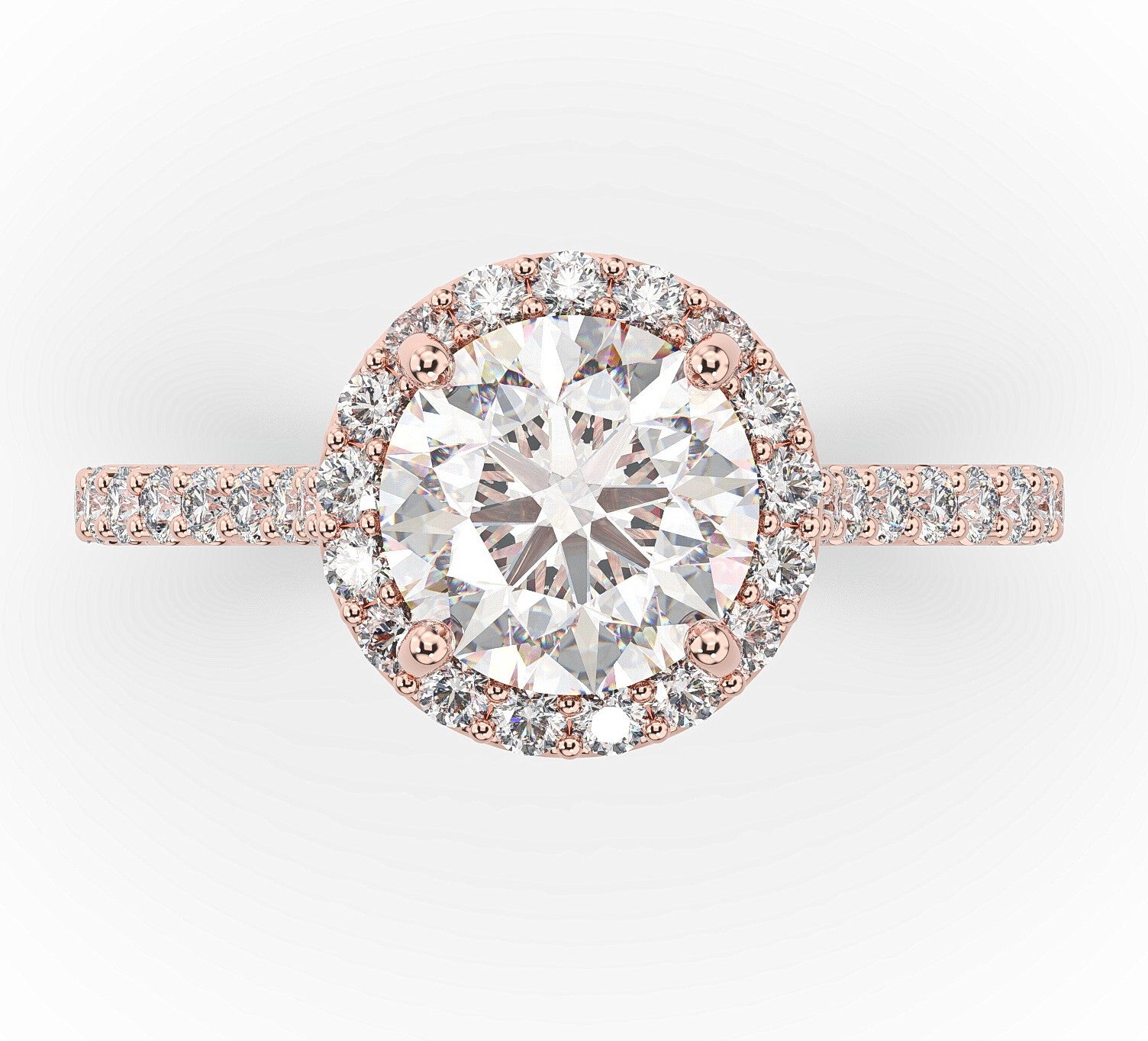 Round Brilliant Rose Gold Halo Moissanite Engagement Ring