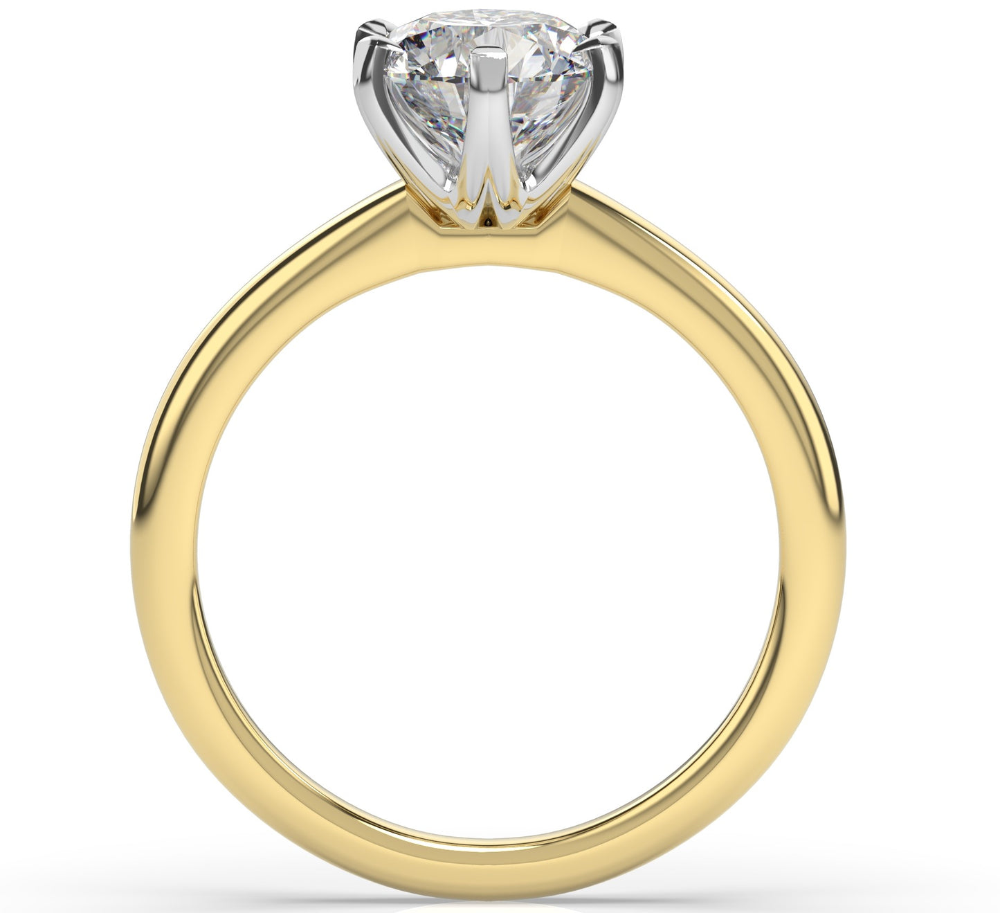 Round Brilliant White & Yellow Gold Six Claw Solitaire Moissanite Engagement Ring
