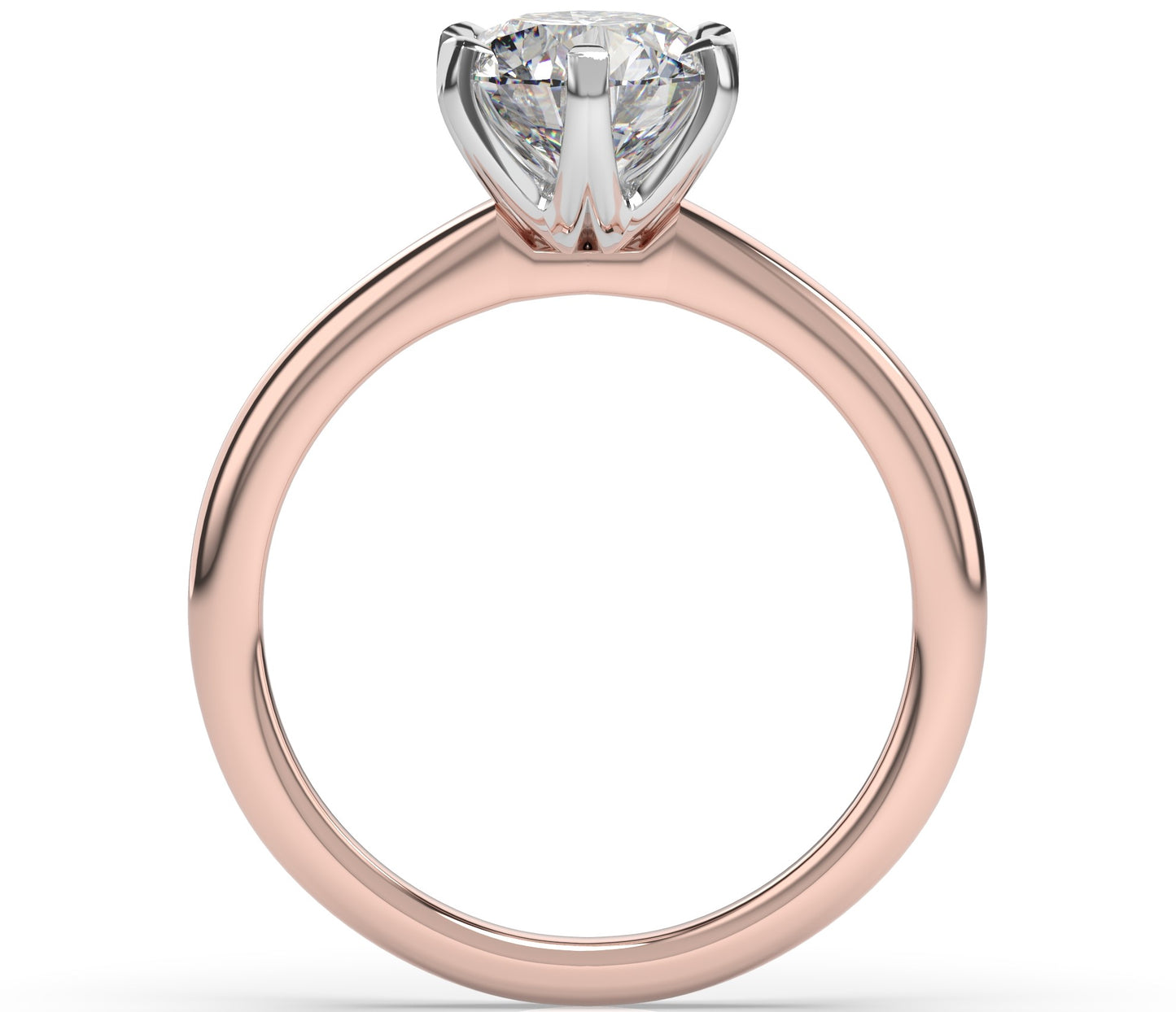 Round Brilliant White & Rose Gold Six Claw Solitaire Moissanite Engagement Ring