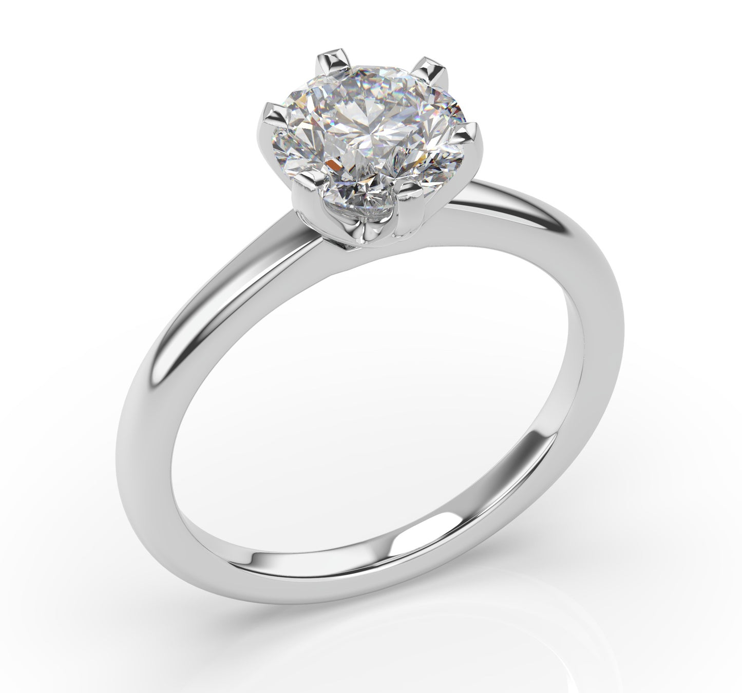 Round Brilliant White Gold Six Claw Solitaire Moissanite Engagement Ring