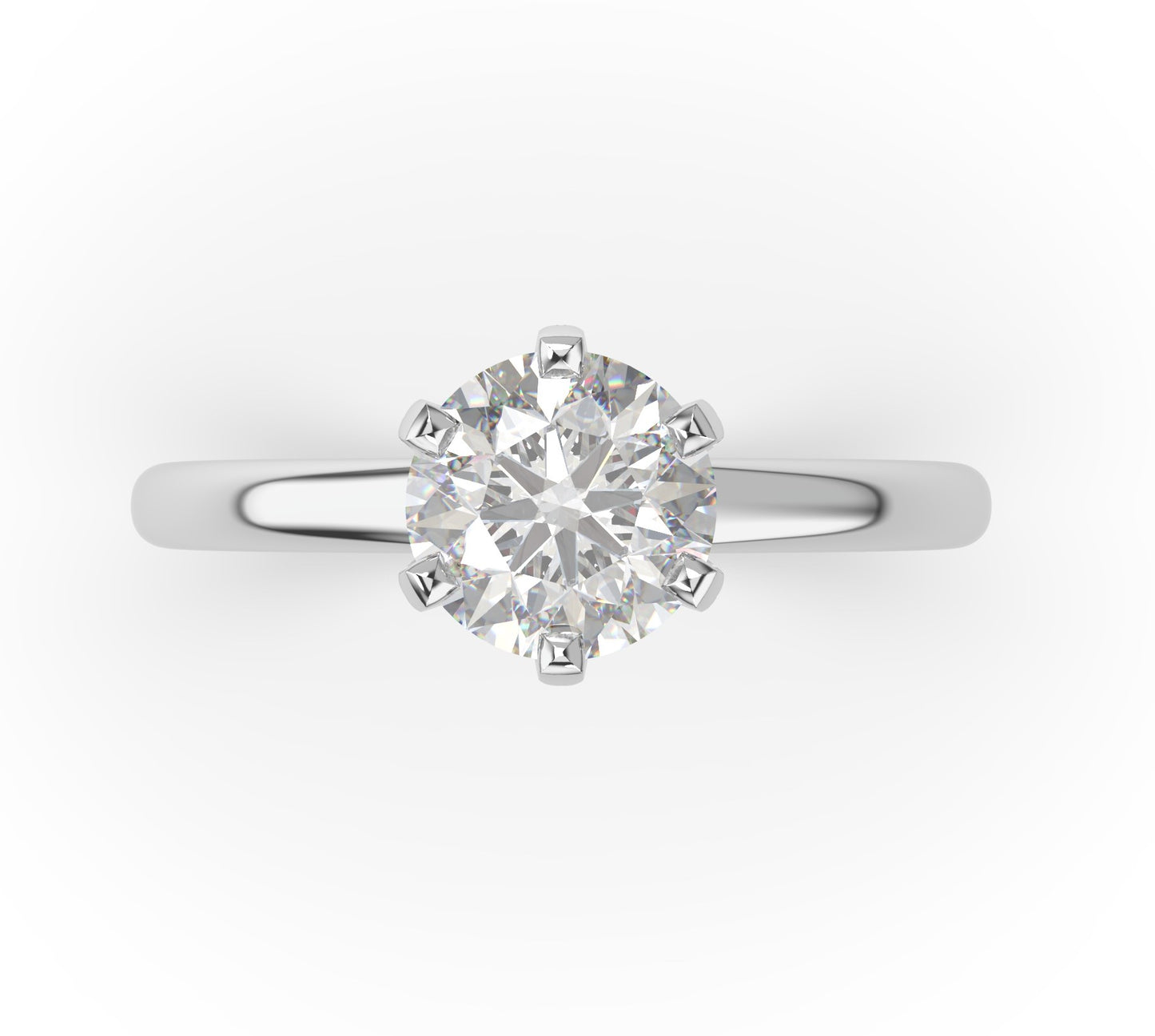 Round Brilliant White Gold Six Claw Solitaire Moissanite Engagement Ring