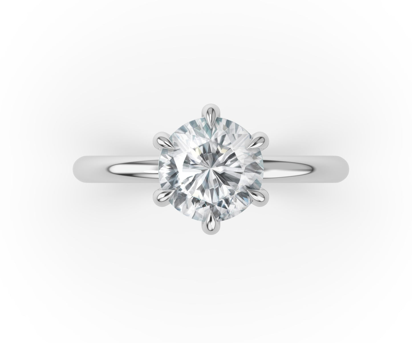 Round Brilliant White Gold Six Claw Solitaire Moissanite Engagement Ring