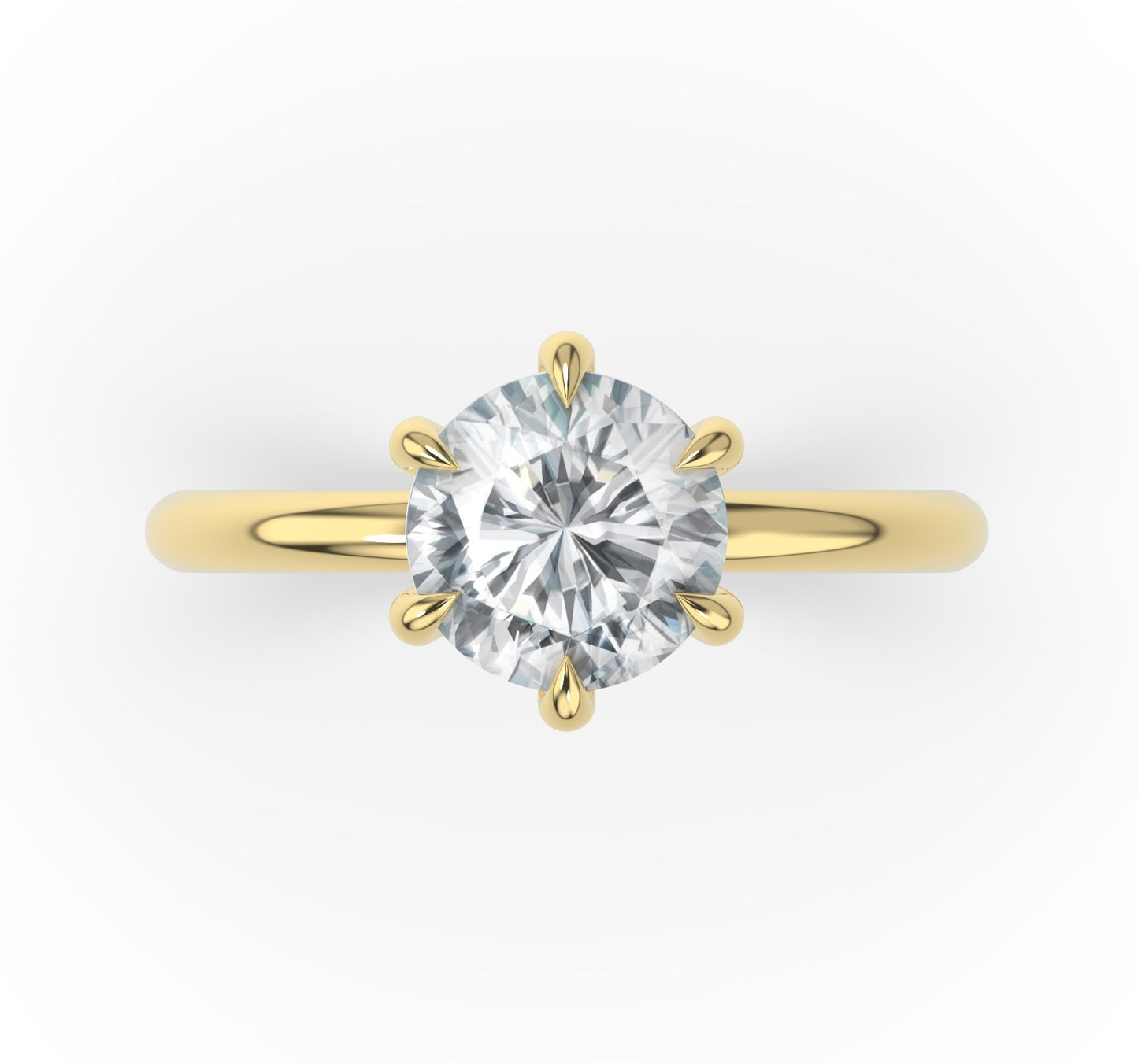 Round Brilliant Yellow Gold Six Claw Solitaire Moissanite Engagement Ring