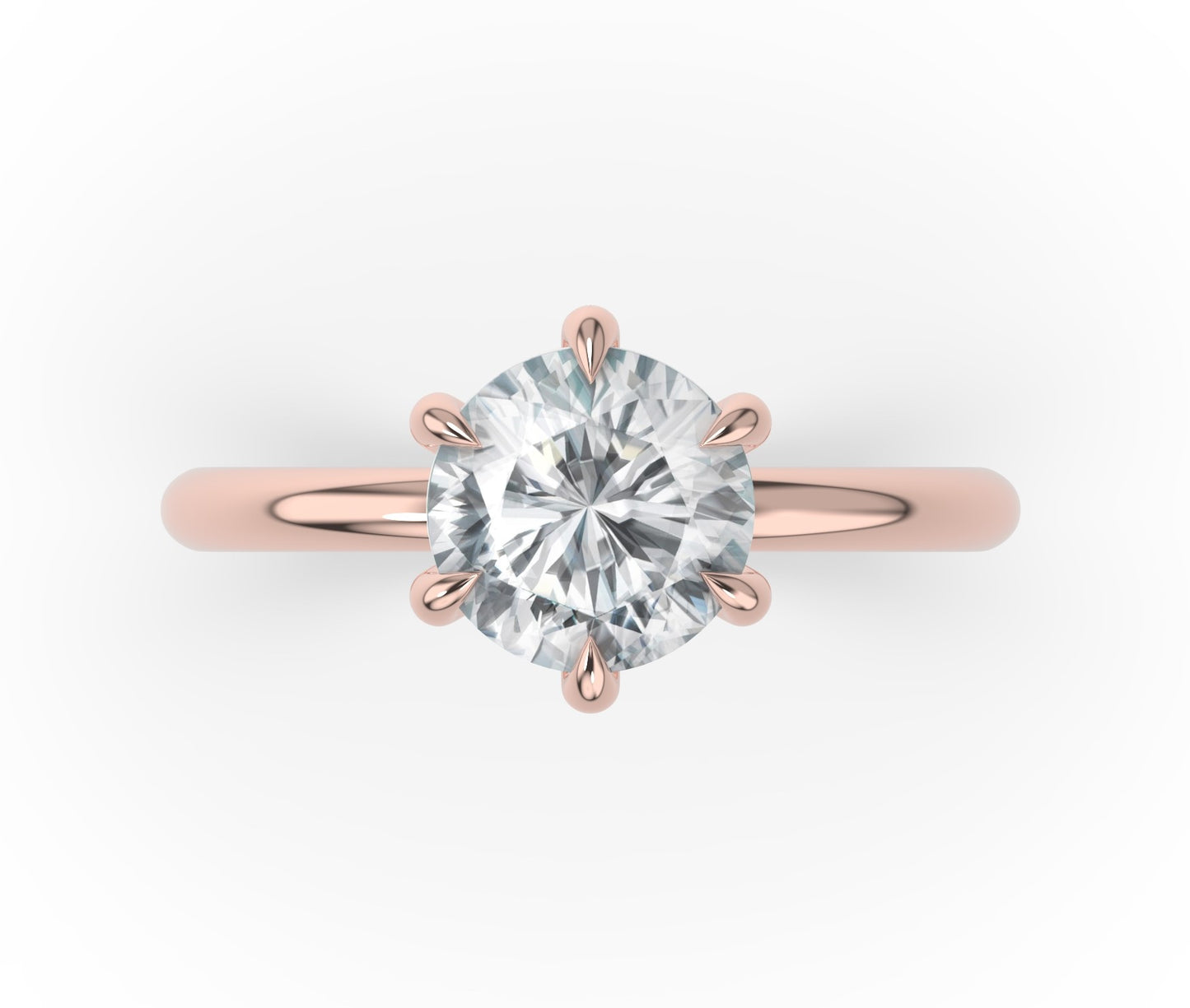 Round Brilliant Rose Gold Six Claw Solitaire Moissanite Engagement Ring
