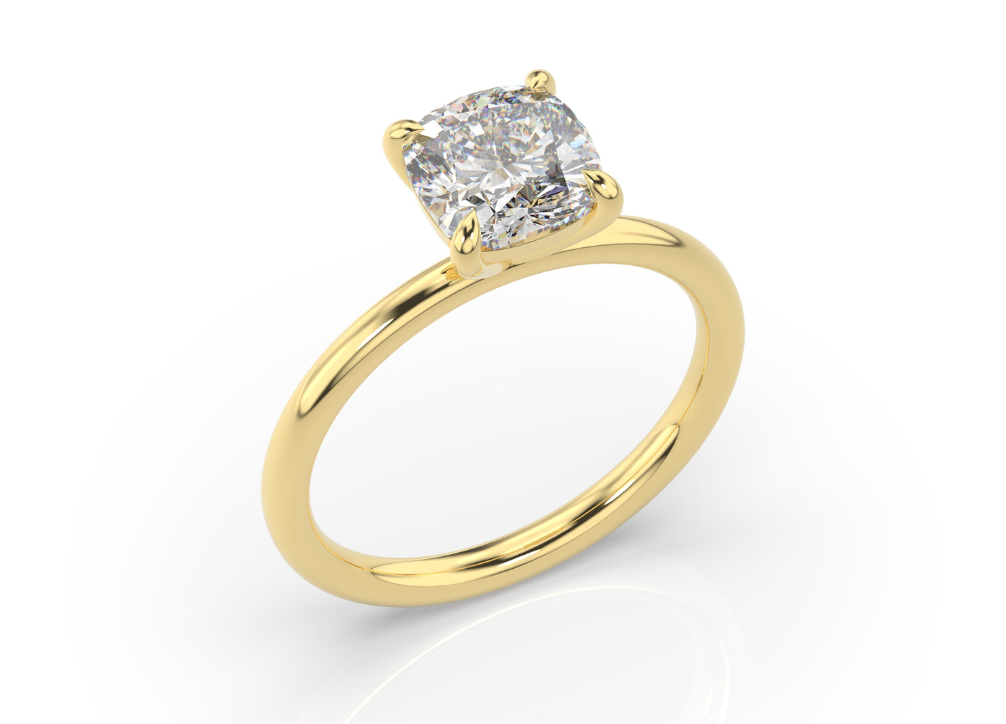 Cushion Yellow Gold Four Claw Solitaire Moissanite Engagement Ring