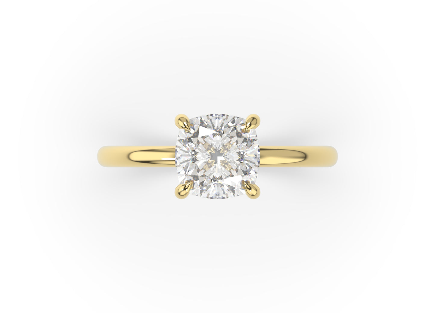 Cushion Yellow Gold Four Claw Solitaire Moissanite Engagement Ring