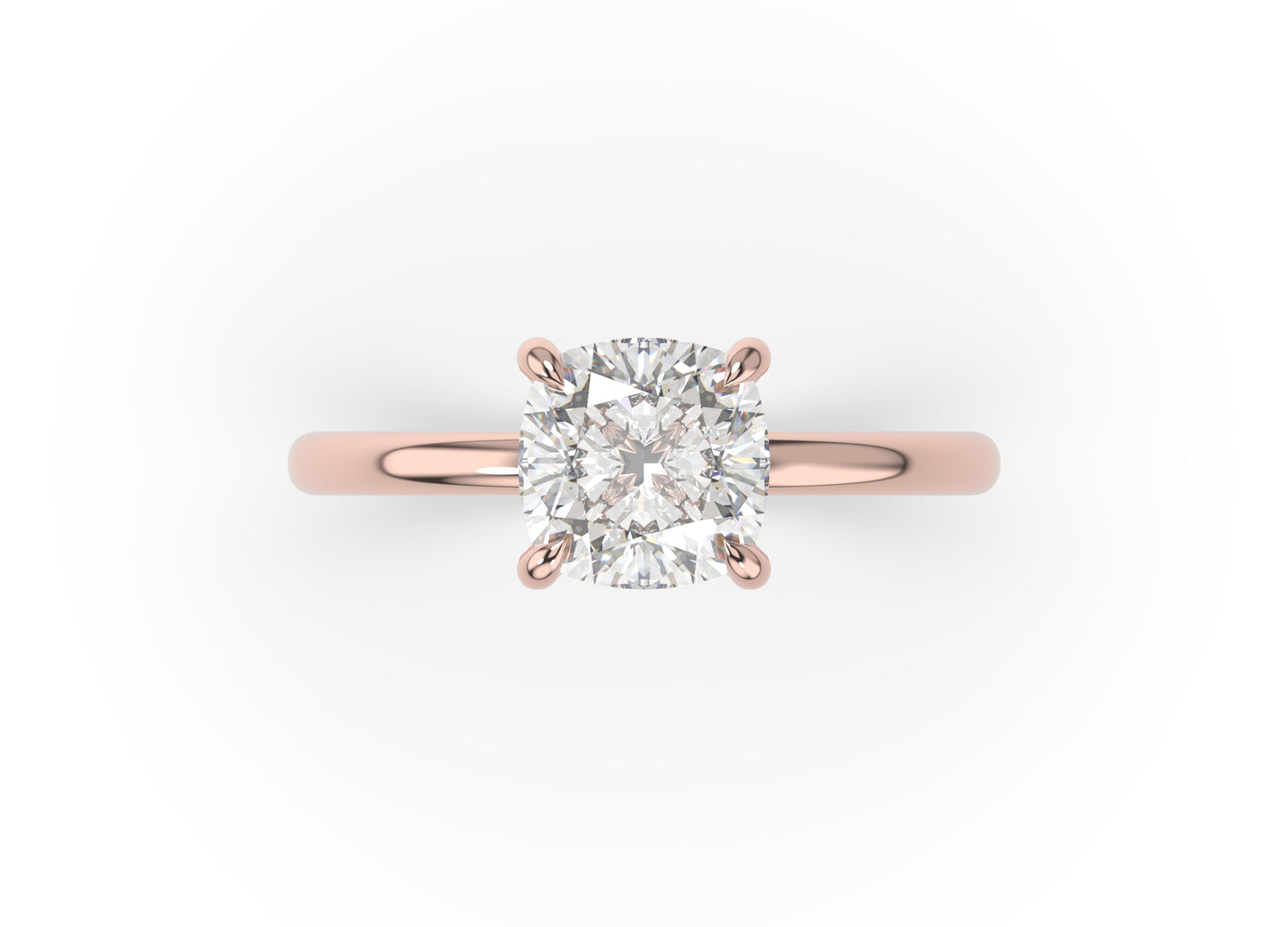 Cushion Rose Gold Four Claw Solitaire Moissanite Engagement Ring