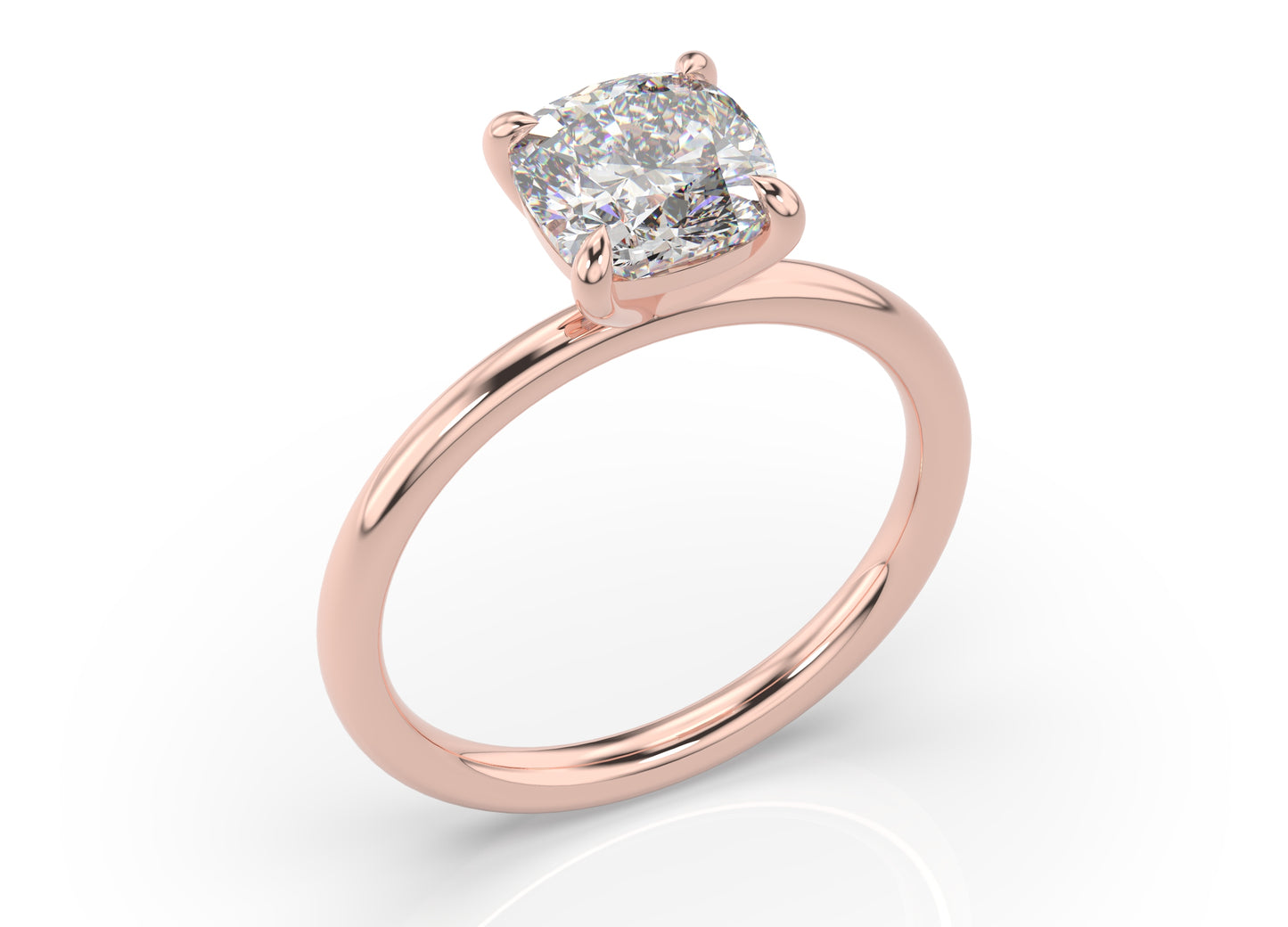 Cushion Rose Gold Four Claw Solitaire Moissanite Engagement Ring