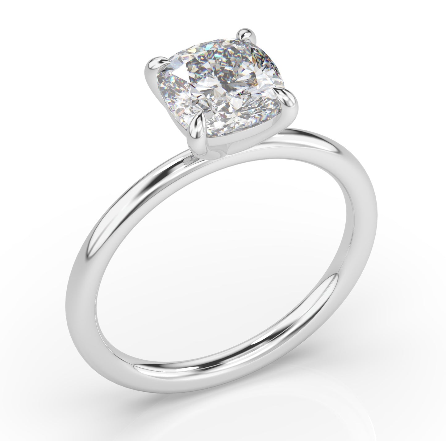 Cushion White Gold Four Claw Solitaire Moissanite Engagement Ring