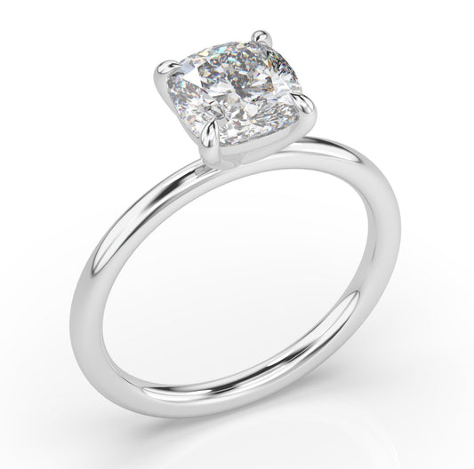 Cushion White Gold Four Claw Solitaire Moissanite Engagement Ring
