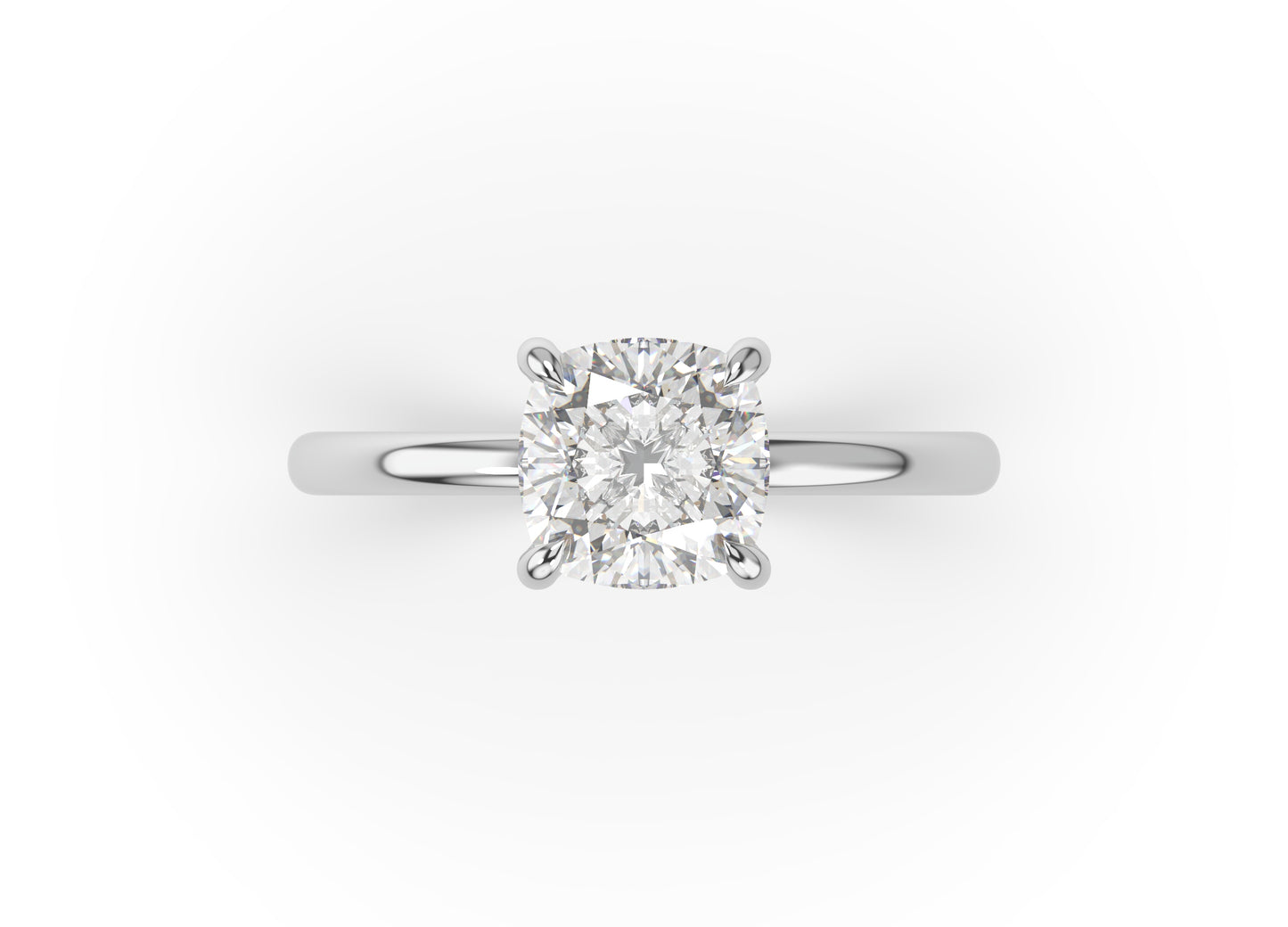 Cushion White Gold Four Claw Solitaire Moissanite Engagement Ring