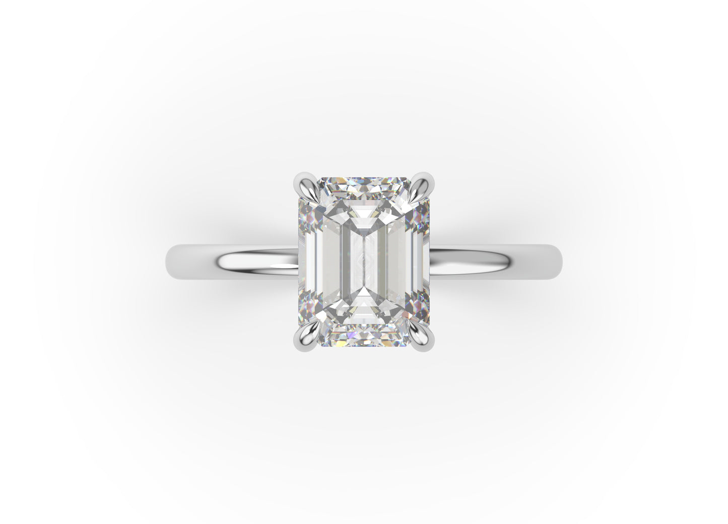 Emerald White Gold Four Claw Solitaire Moissanite Engagement Ring