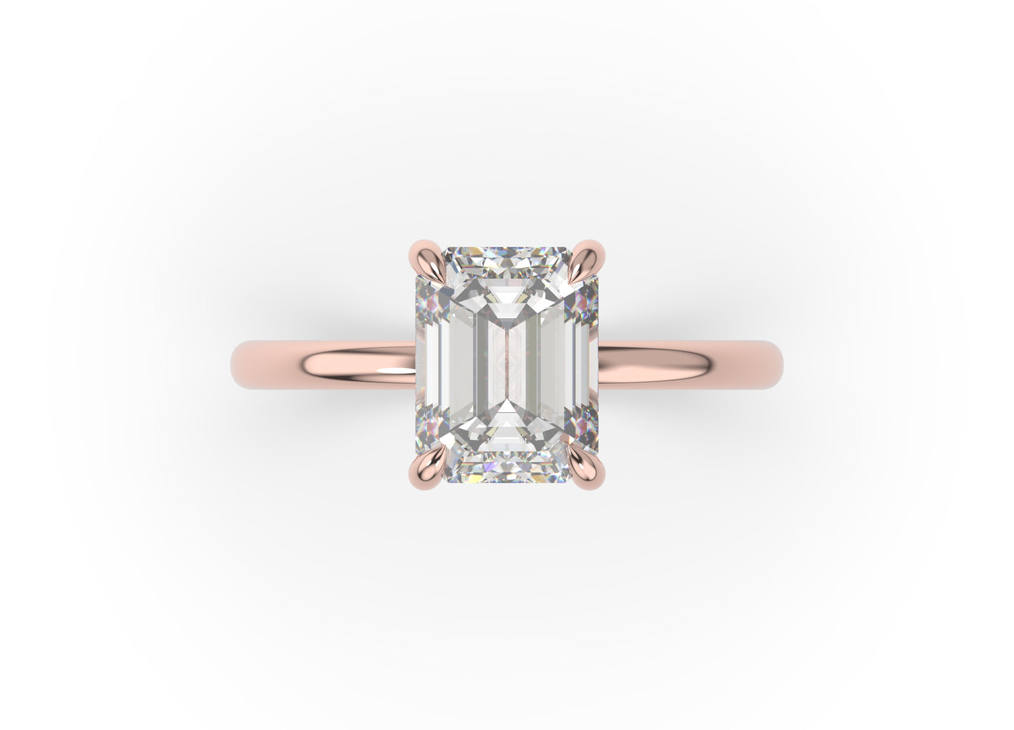 Emerald Rose Gold Four Claw Solitaire Moissanite Engagement Ring