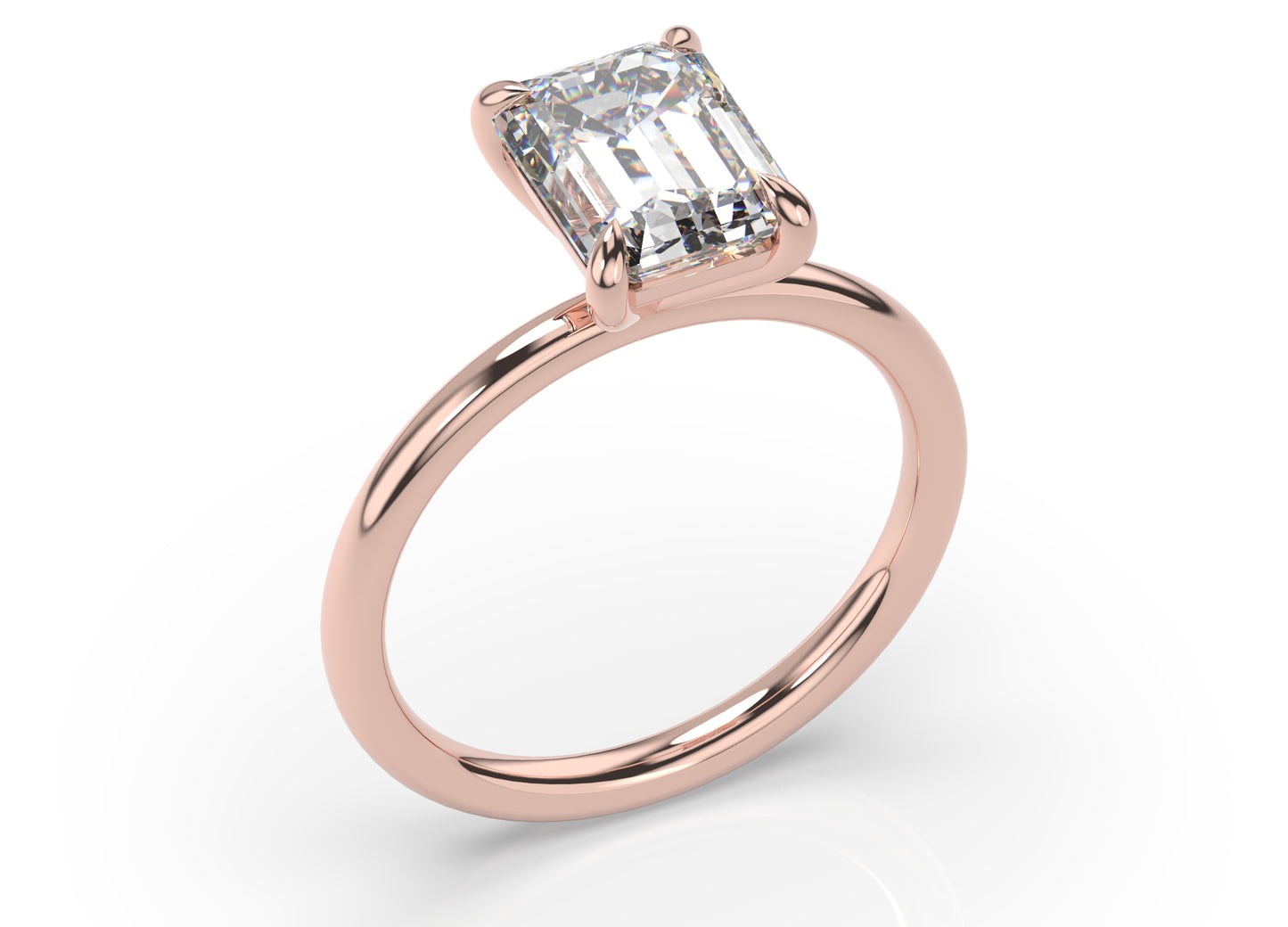 Emerald Rose Gold Four Claw Solitaire Moissanite Engagement Ring