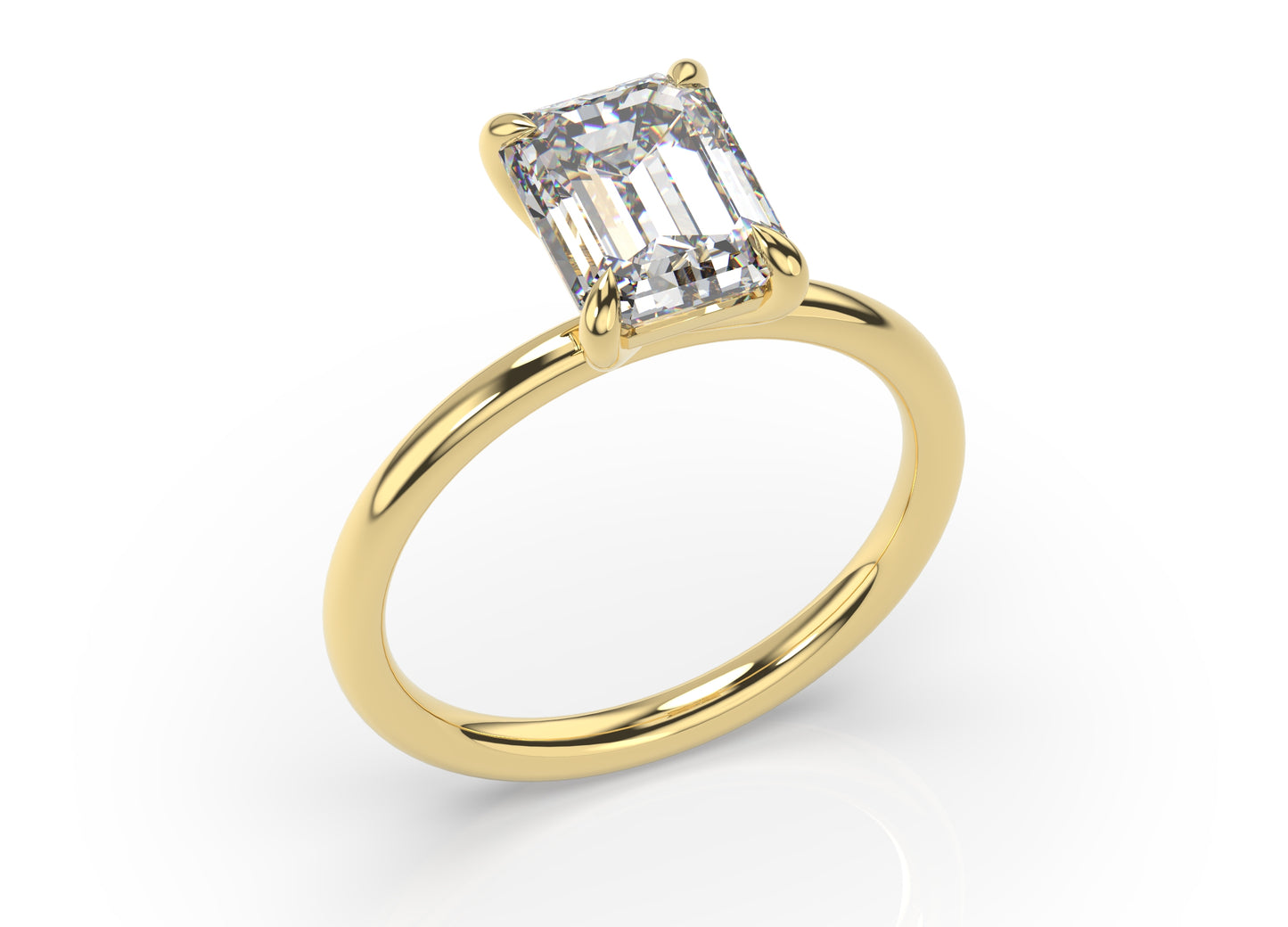 Emerald Yellow Gold Four Claw Solitaire Moissanite Engagement Ring