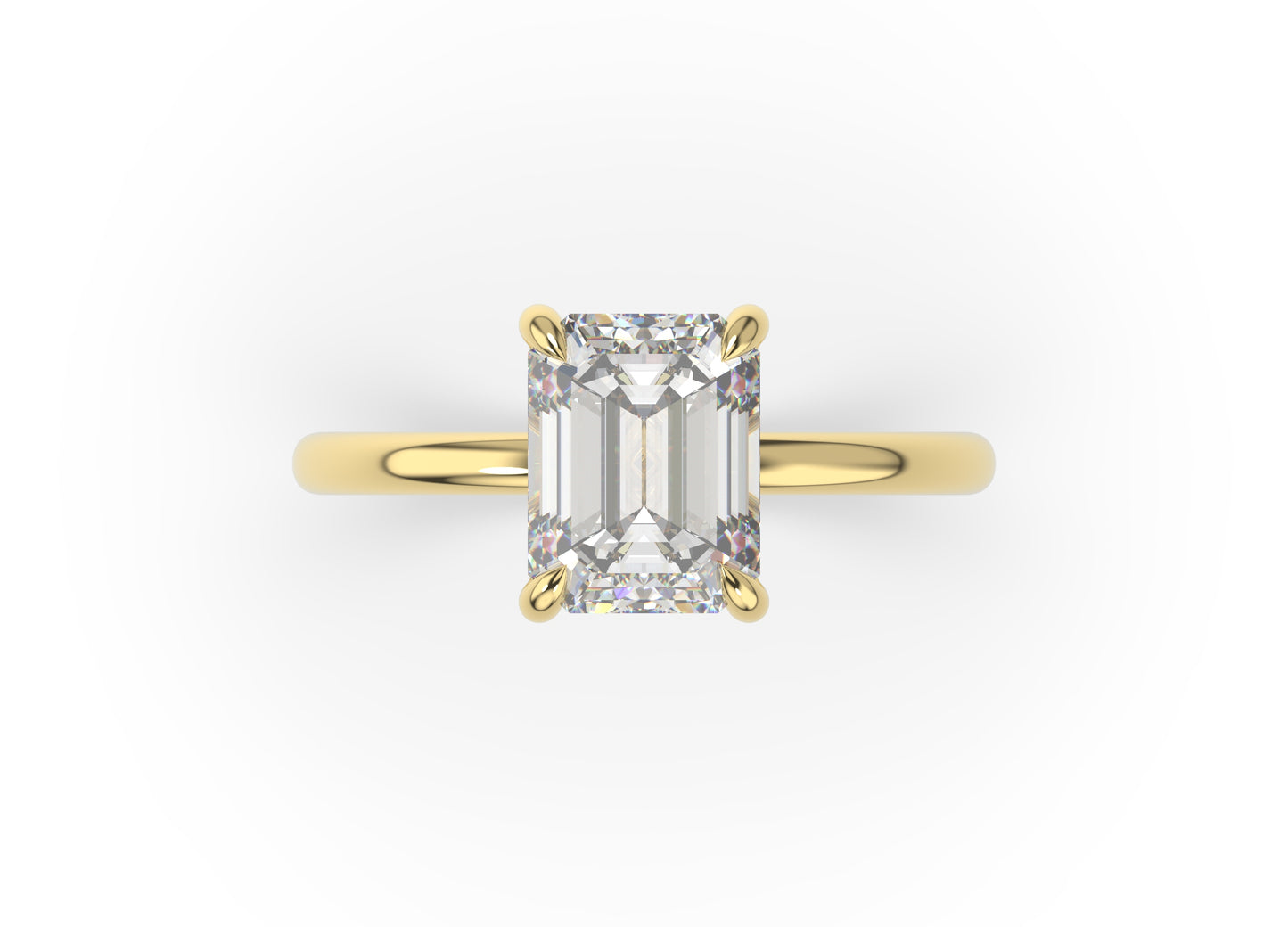 Emerald Yellow Gold Four Claw Solitaire Moissanite Engagement Ring