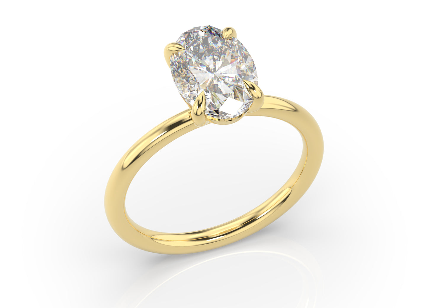 Oval Yellow Gold Four Claw Solitaire Moissanite Engagement Ring