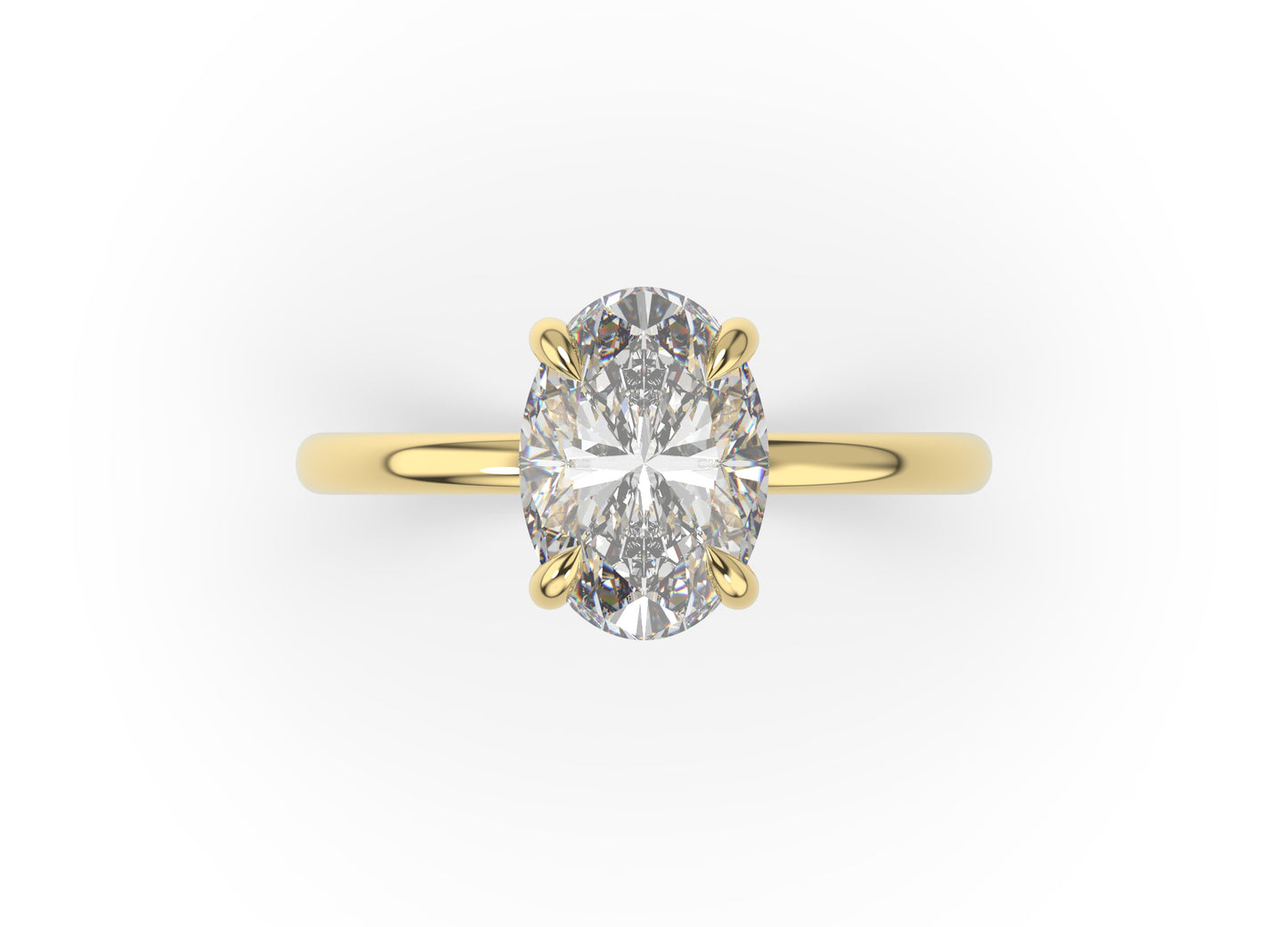 Oval Yellow Gold Four Claw Solitaire Moissanite Engagement Ring