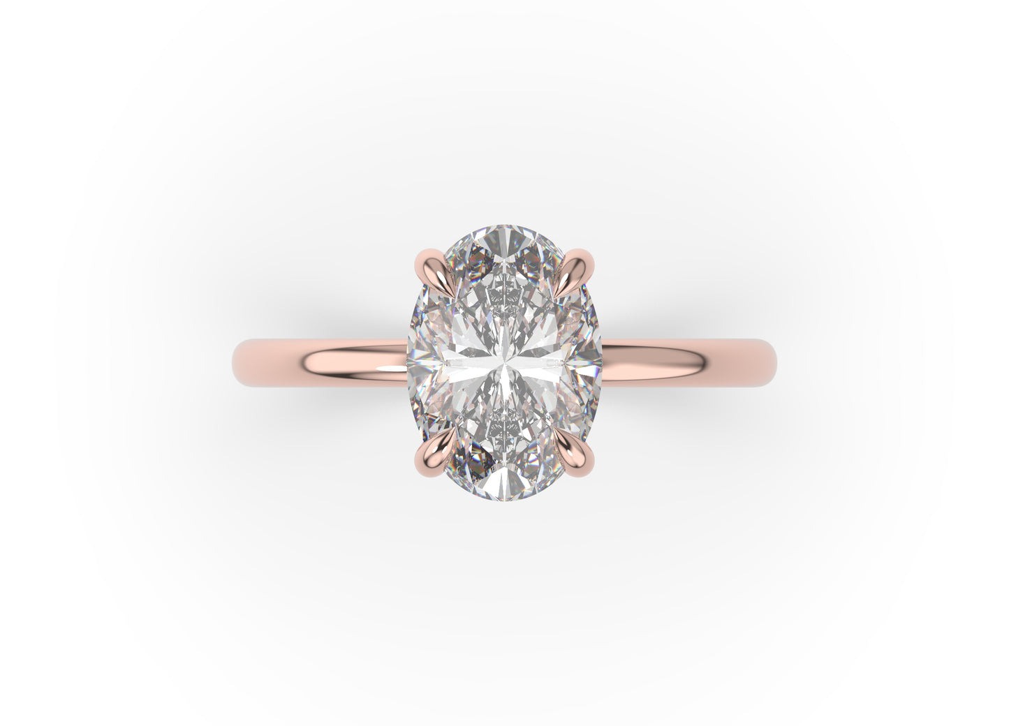 Oval Rose Gold Four Claw Solitaire Moissanite Engagement Ring
