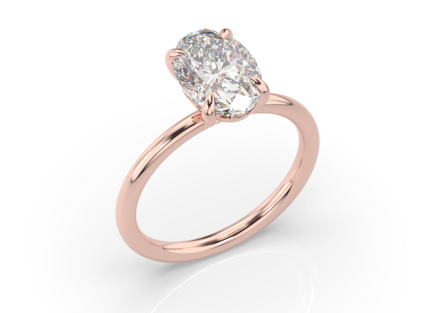 Oval Rose Gold Four Claw Solitaire Moissanite Engagement Ring
