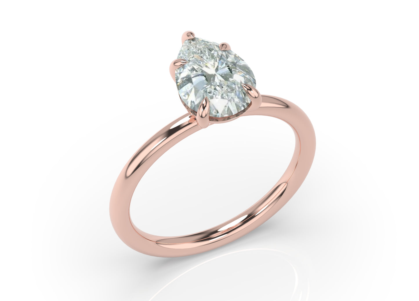 Pear Rose Gold Four Claw Solitaire Moissanite Engagement Ring