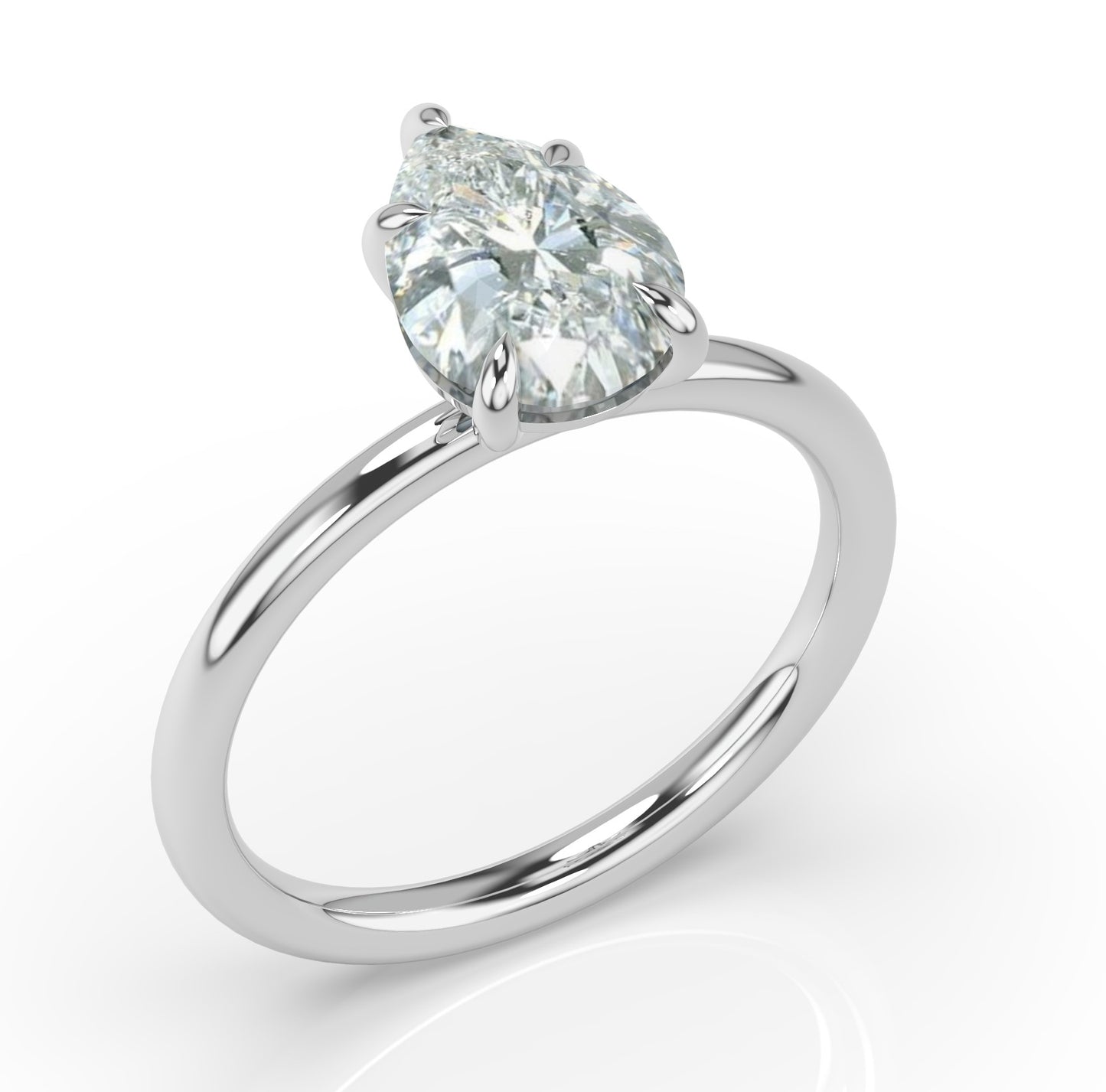 Pear White Gold Four Claw Solitaire Moissanite Engagement Ring