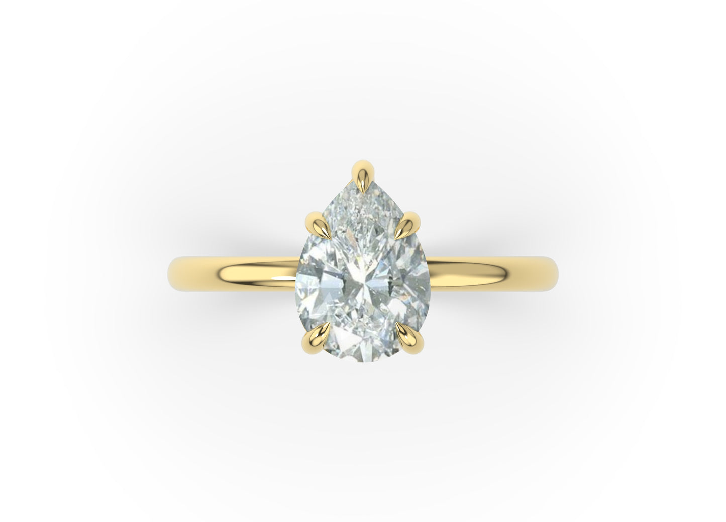 Pear Yellow Gold Four Claw Solitaire Moissanite Engagement Ring