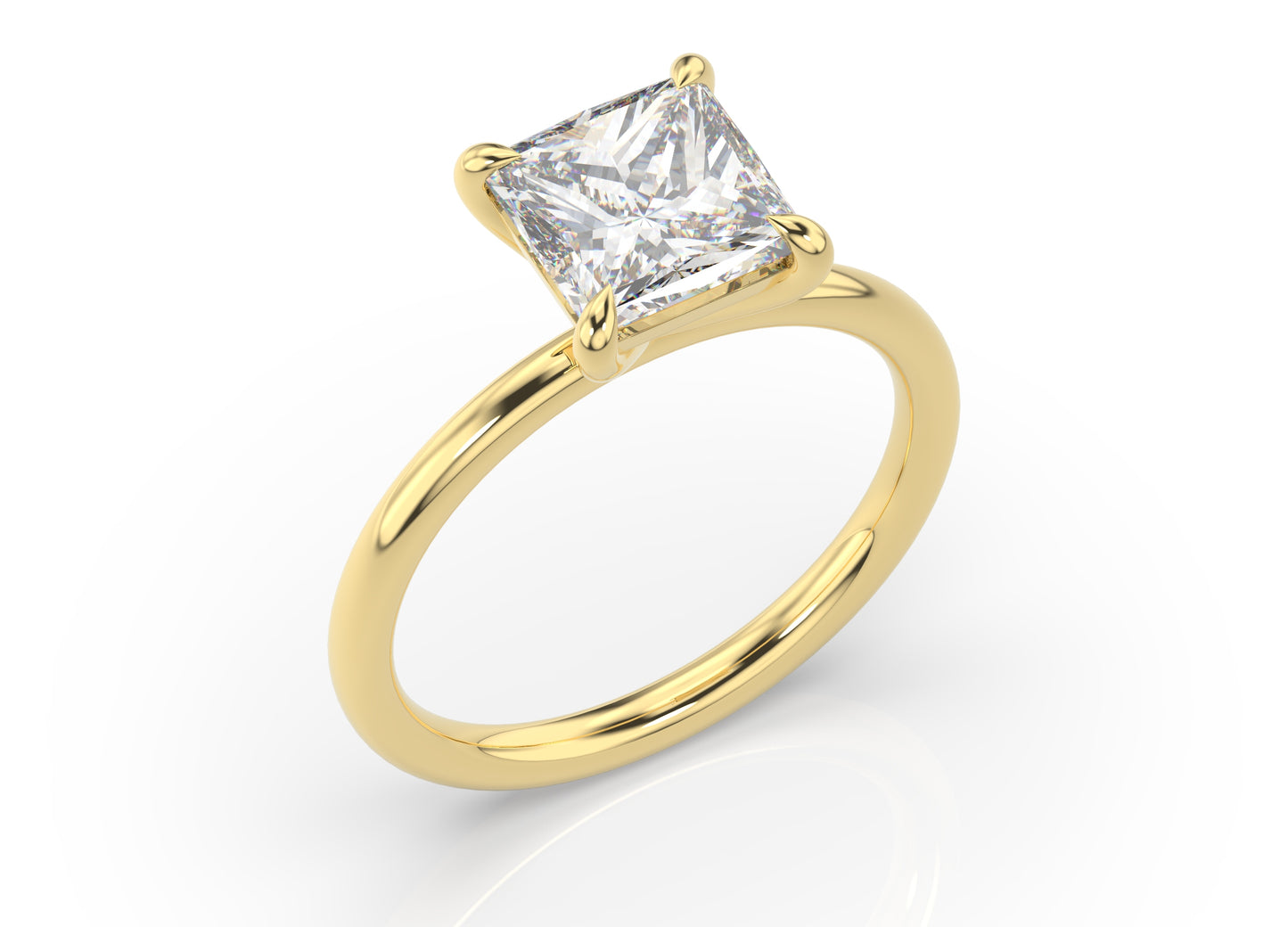 Princess Yellow Gold Four Claw Solitaire Moissanite Engagement Ring