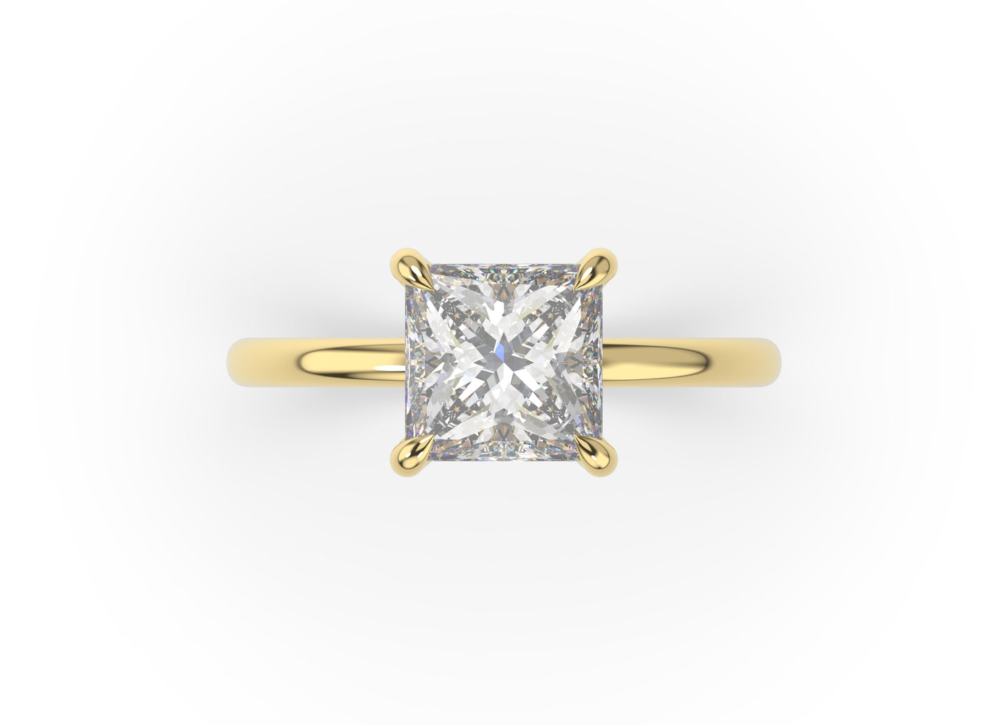 Princess Yellow Gold Four Claw Solitaire Moissanite Engagement Ring
