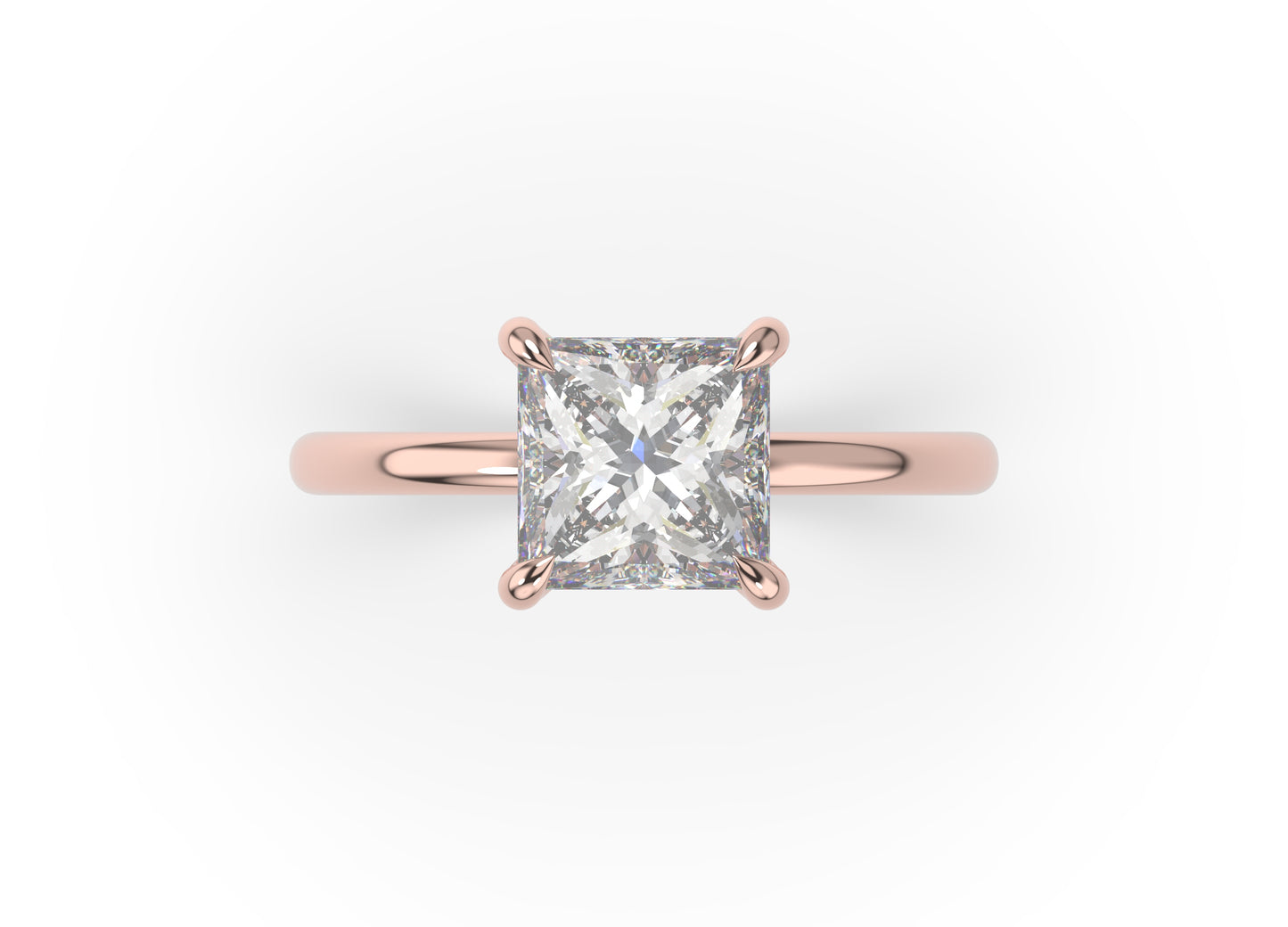 Princess Rose Gold Four Claw Solitaire Moissanite Engagement Ring
