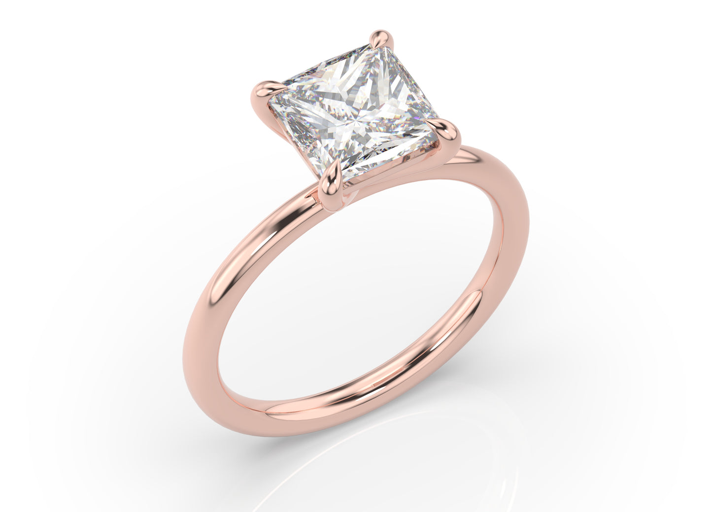 Princess Rose Gold Four Claw Solitaire Moissanite Engagement Ring