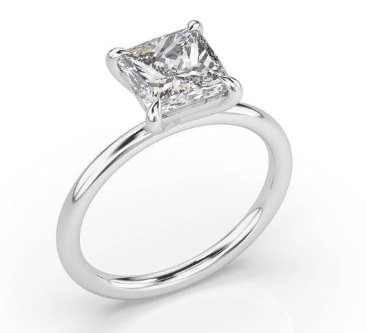 Princess White Gold Four Claw Solitaire Moissanite Engagement Ring