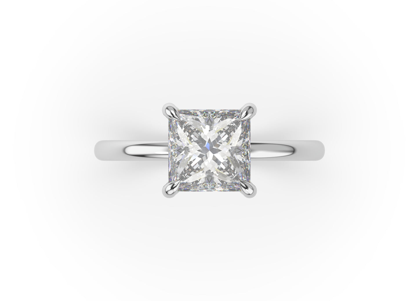 Princess White Gold Four Claw Solitaire Moissanite Engagement Ring