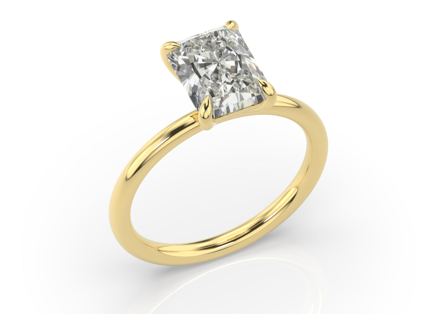 Radiant Yellow Gold Four Claw Solitaire Moissanite Engagement Ring