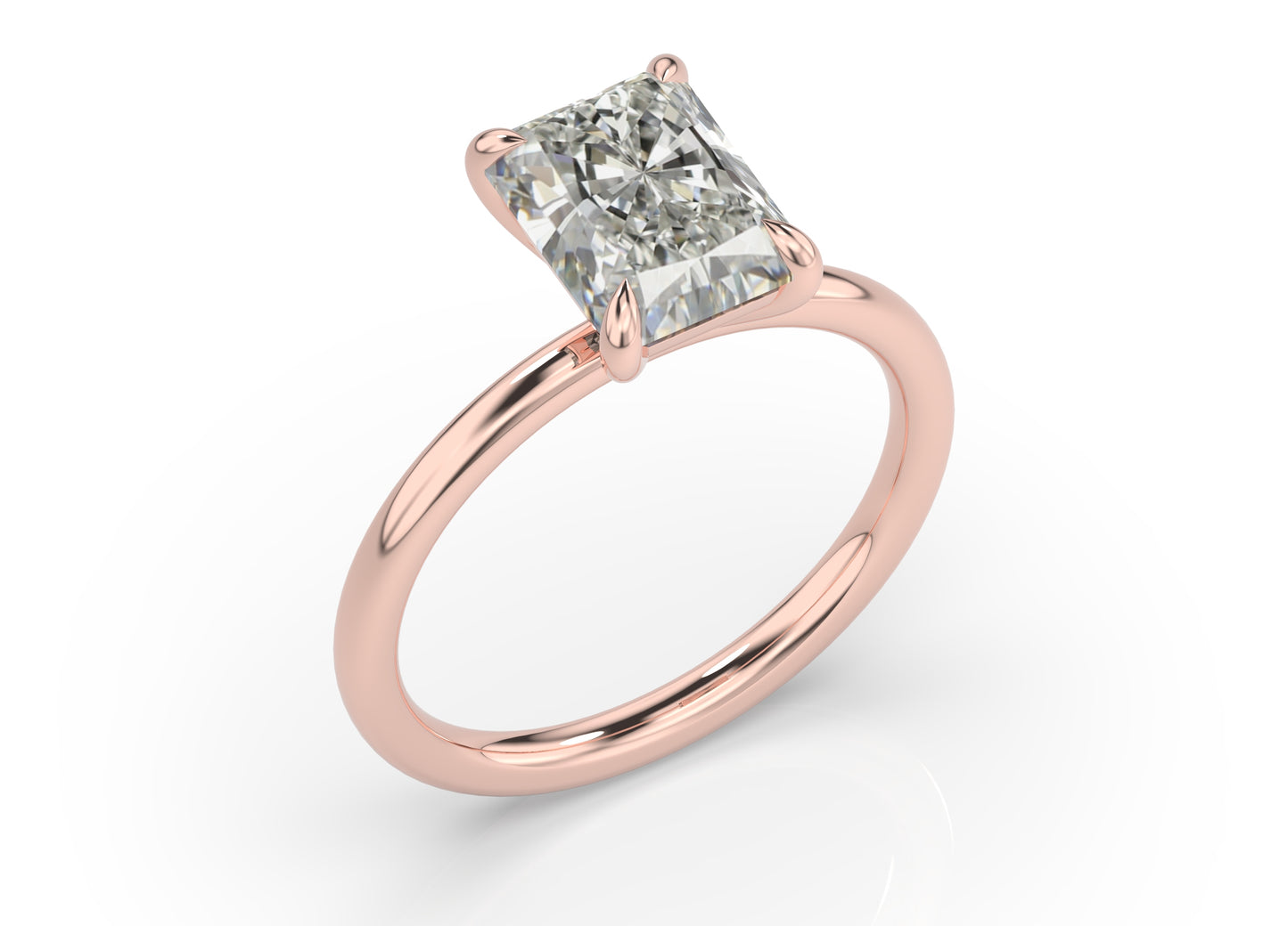 Radiant Rose Gold Four Claw Solitaire Moissanite Engagement Ring